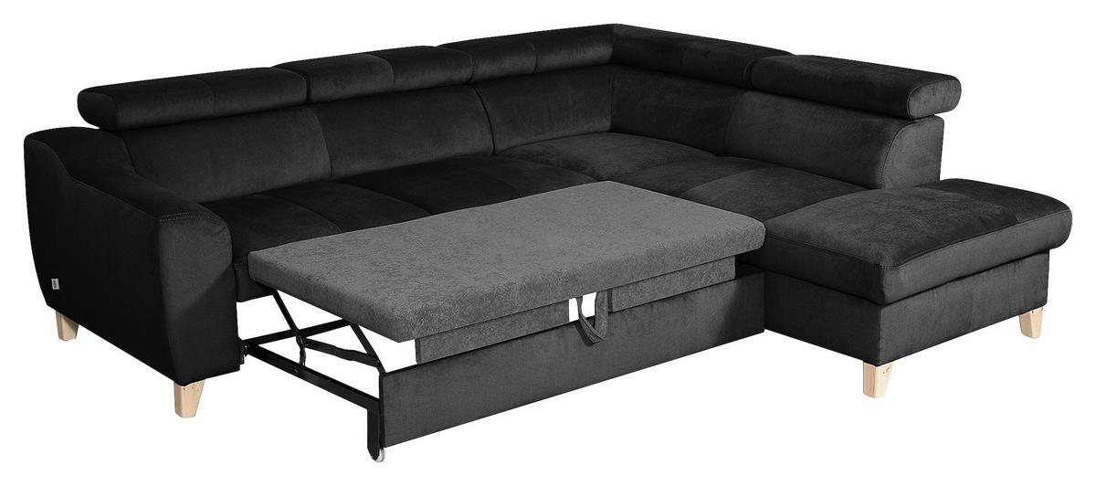 Ecksofa Aspen mit Bettkasten Webstoff Schwarz 245x208 cm - Buchefarben/Schwarz, Design, Textil (245/208cm) - Livetastic