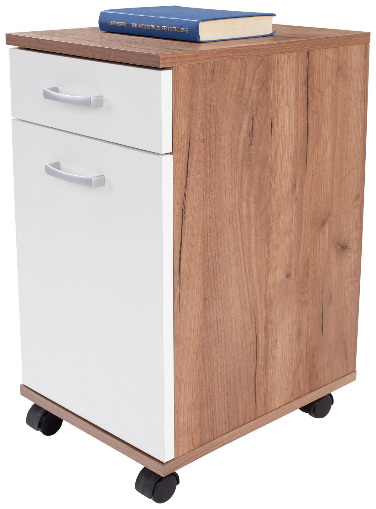 Rollcontainer Eiche Dekor/Weiß Rimini 33x59,5x38 cm - Weiß/Eiche Artisan, MODERN, Holzwerkstoff (33/59,5/38cm)