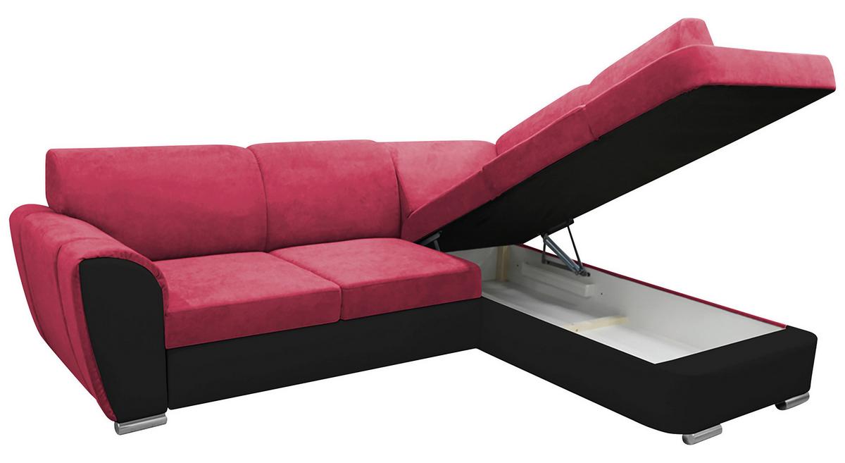 Ecksofa Mit Bettkasten Doris Rücken Echt Rot/schwarz - Silberfarben/Rot, Design, Textil (255/196cm) - MID.YOU