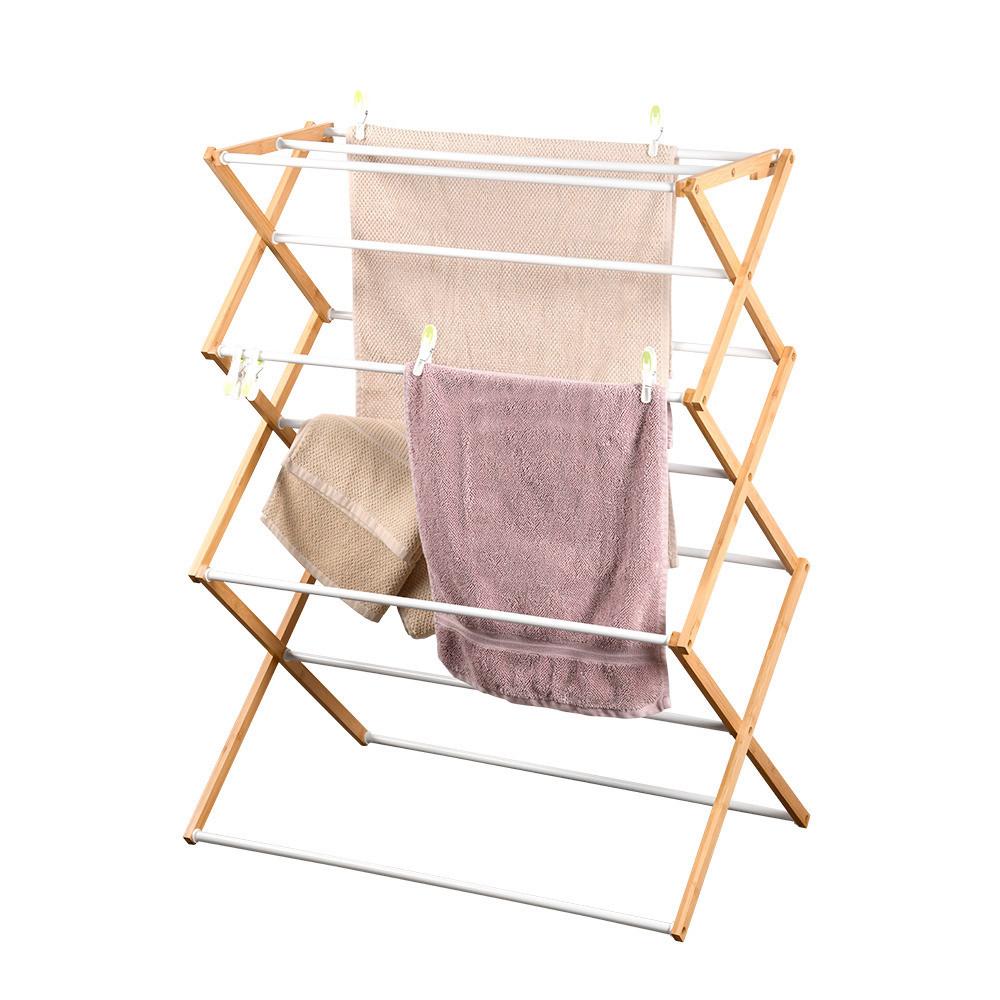 Wäschetrockner Bambus, Weiß, Hellbraun,platzsparend,b:74 cm - Hellbraun/Weiß, Basics, Holz (74/8,5-100/43cm) - Kesper