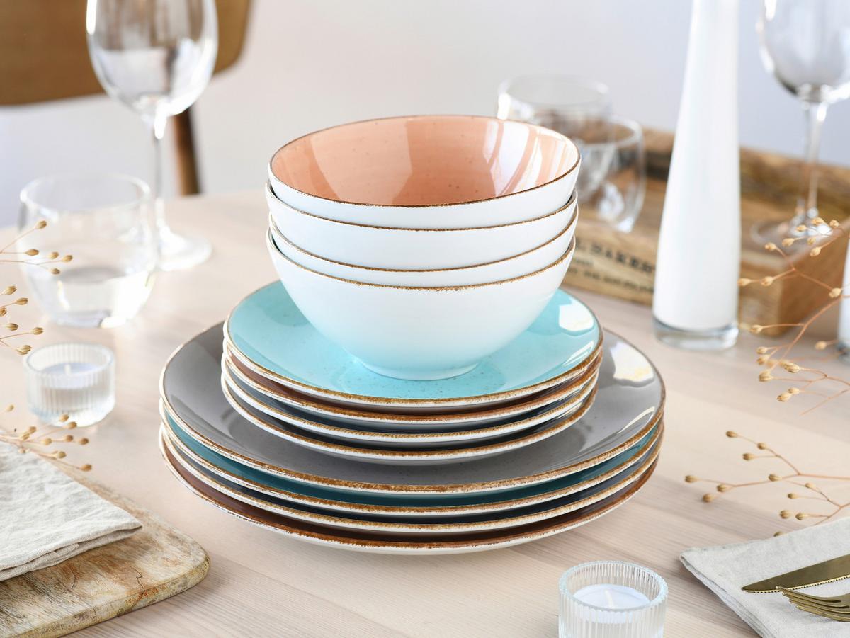 Tafelset Vintage Nature Bunt 12-Teilig, Stapelbar - Graubraun/Orange, Basics, Keramik - Creatable