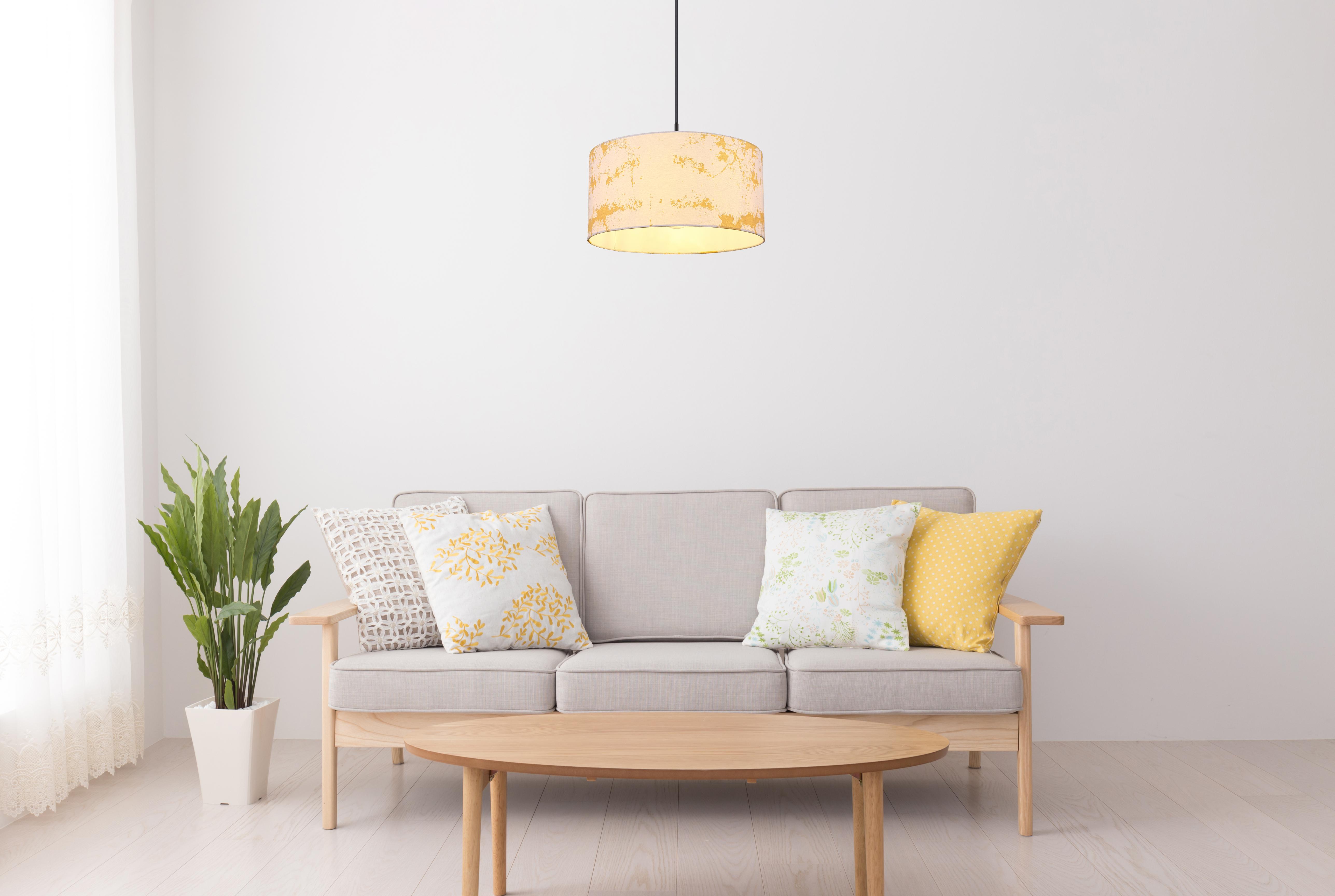 Hängeleuchte H: 150 cm 1-Flammig - Goldfarben/Schwarz, Basics, Textil/Metall (40/150cm) - Globo