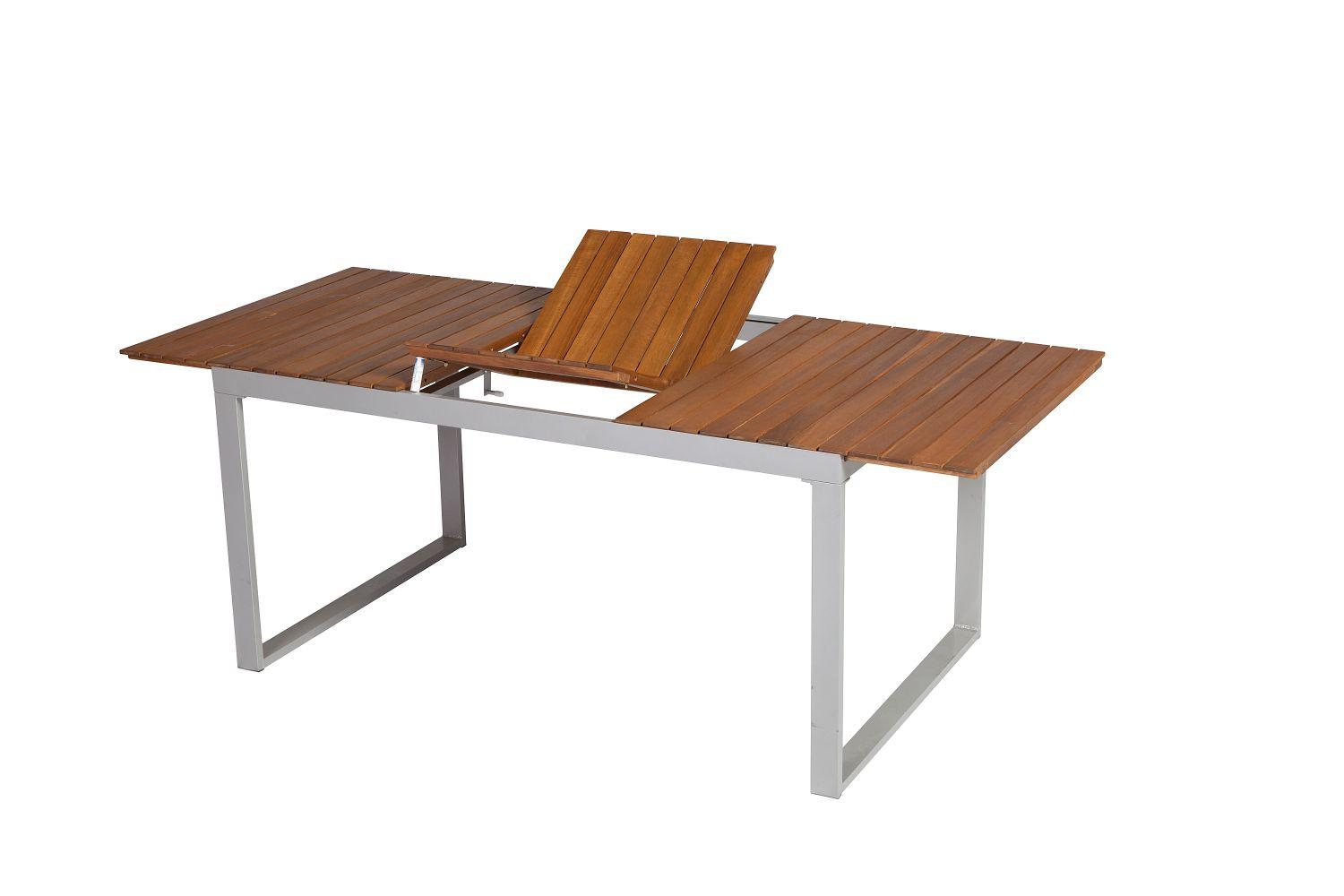 Gartengarnitur SILANO aus Aluminium und Akazie in Silber 7-teilig Detail Tisch