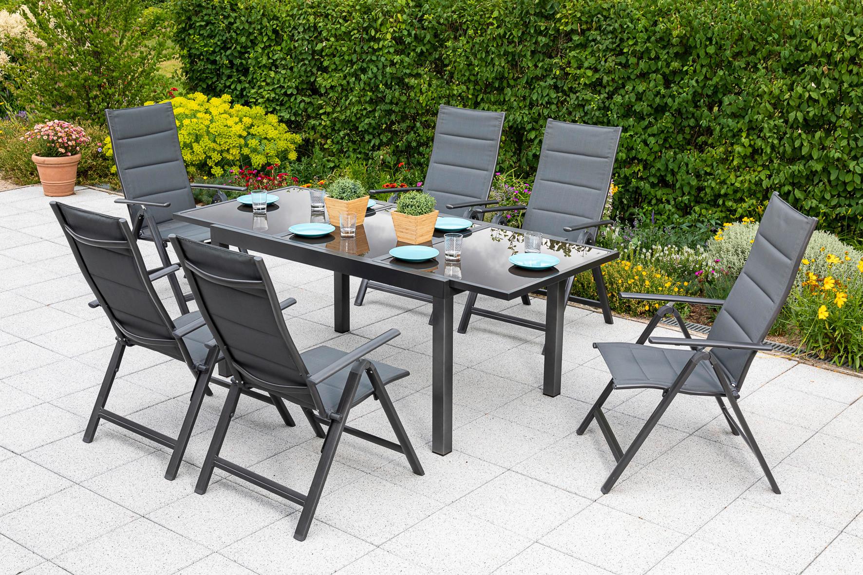 Gartentisch ausziehbar Metall L 180 cm - Graphitfarben/Braun, MODERN, Glas/Metall (180/100/75cm) - Gardenson