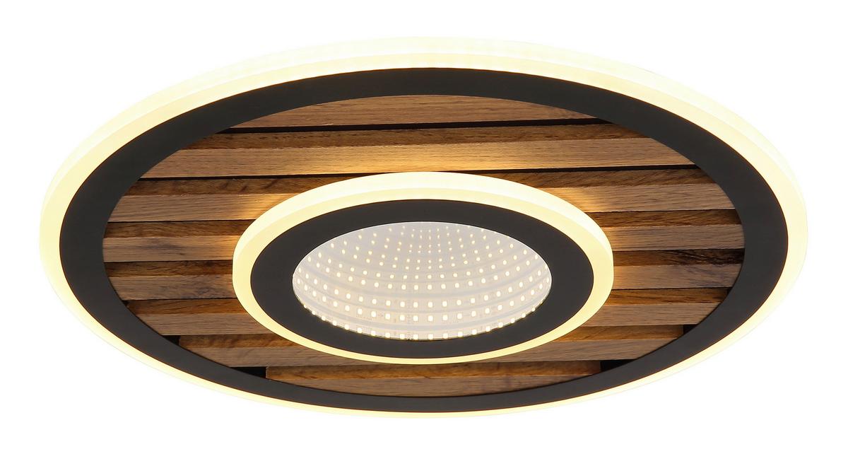 LED-Deckenleuchte D: 40 cm Schwarz Weiß Dunkelbraun - Dunkelbraun/Schwarz, Natur, Holzwerkstoff/Kunststoff (40/6cm) - Globo