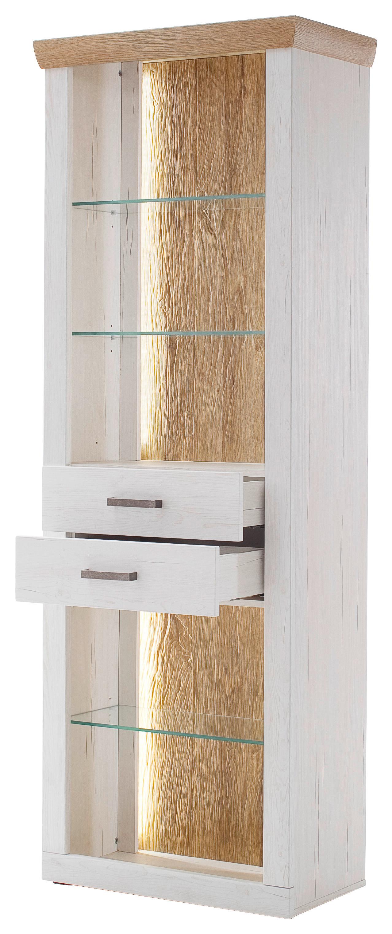 Regal mit Laden Madrid B: 71 cm Eiche-/Pinienfarben - Eichefarben/Schwarz, Design, Glas/Holzwerkstoff (71/205/40cm) - MID.YOU