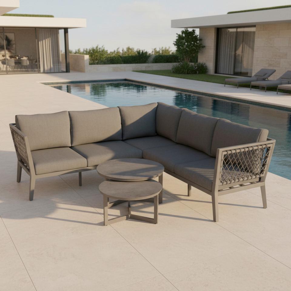 TERASOVÁ SEDACIA SÚPRAVA MALOU - antracitová/tmavosivá, Modern, kov/textil (218/68/76,5cm) - Bessagi Garden