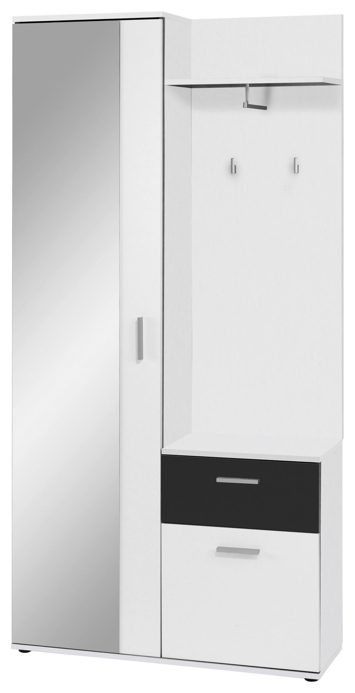 Garderoben-Set Jakob 01 Weiß/Schwarz 5--Teilig. Mit Spiegel - Schwarz/Weiß, MODERN, Holzwerkstoff (97/195/30cm) - MID.YOU