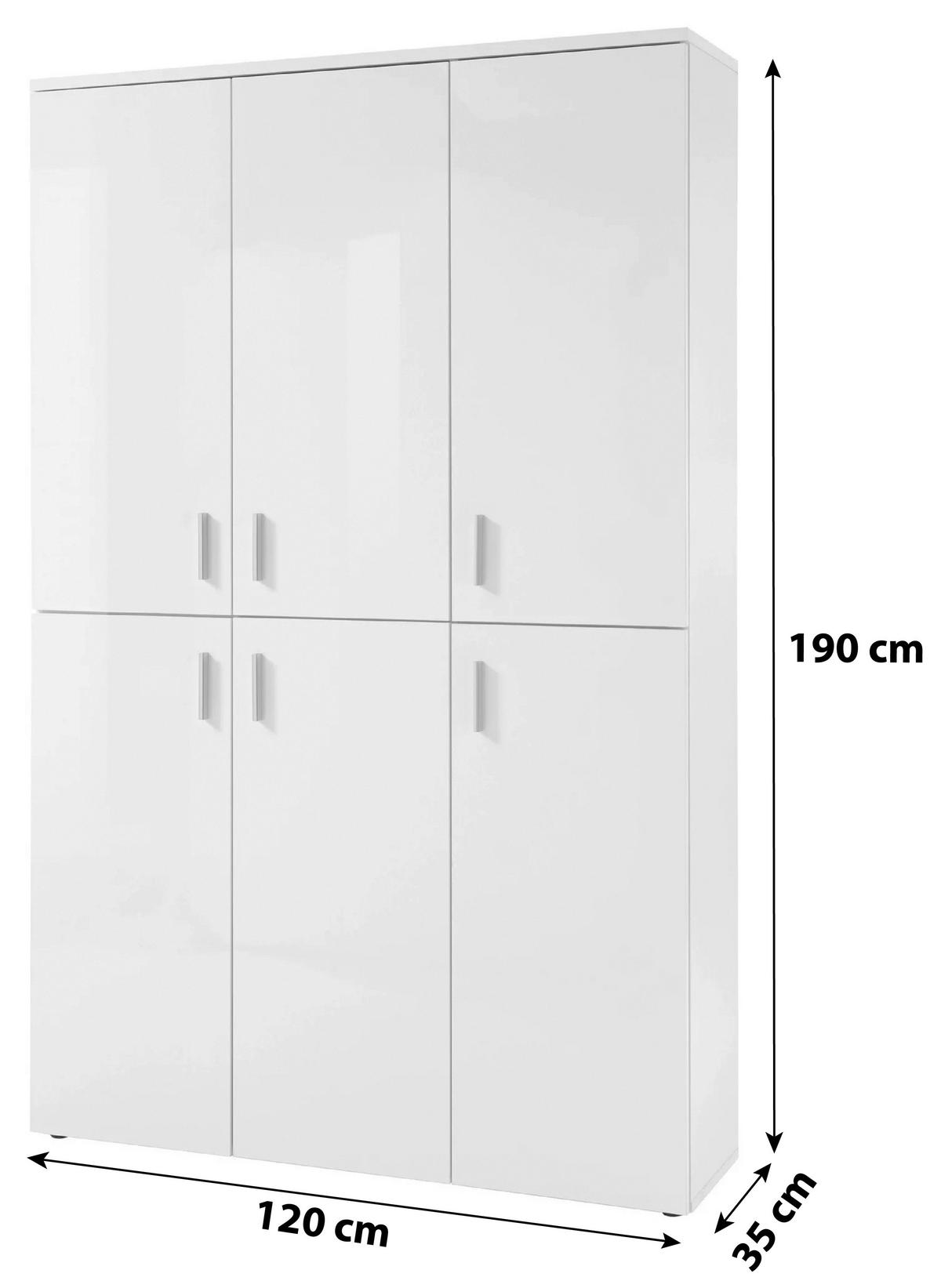 Schuhschrank Lincoln Weiß Dekor 6-Türig B: 120 Cm - Weiß, Design, Holzwerkstoff (120/190/35cm) - MID.YOU