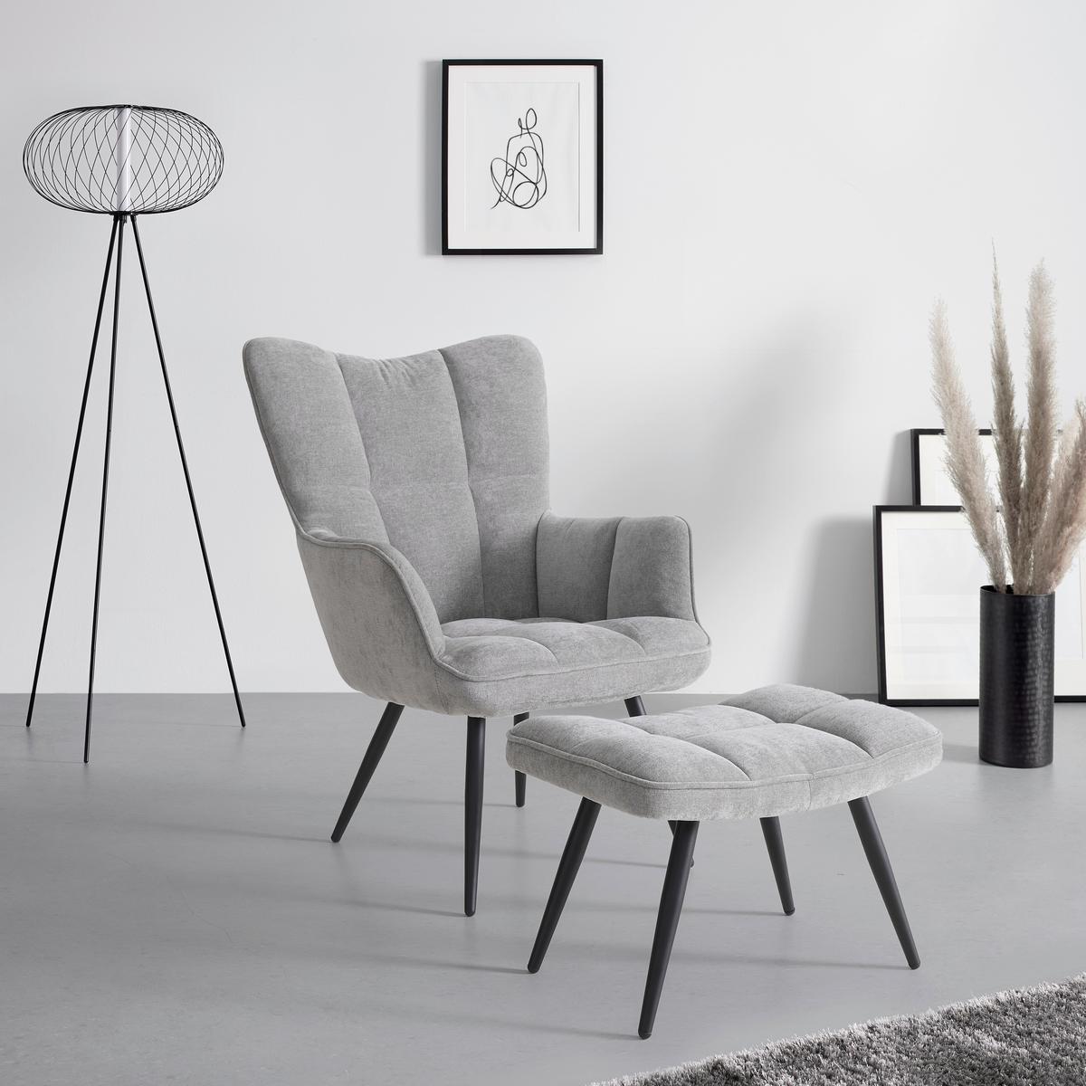 Křeslo s taburetem ALEX, šedá, max. 120 kg - šedá/černá, Moderní, kov/textil (68/100/78cm) - Mömax