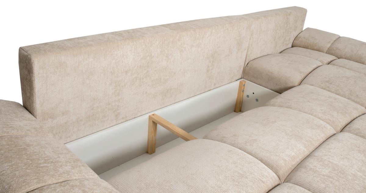 Eckschlafsofa Ramon Beige S: 296x182 cm - Chromfarben/Beige, Trend, Textil (296/182cm)