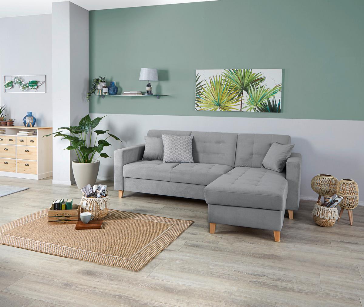 Ecksofa Bergen - Anthrazit/Naturfarben, Design, Textil (231/160cm) - Luca Bessoni