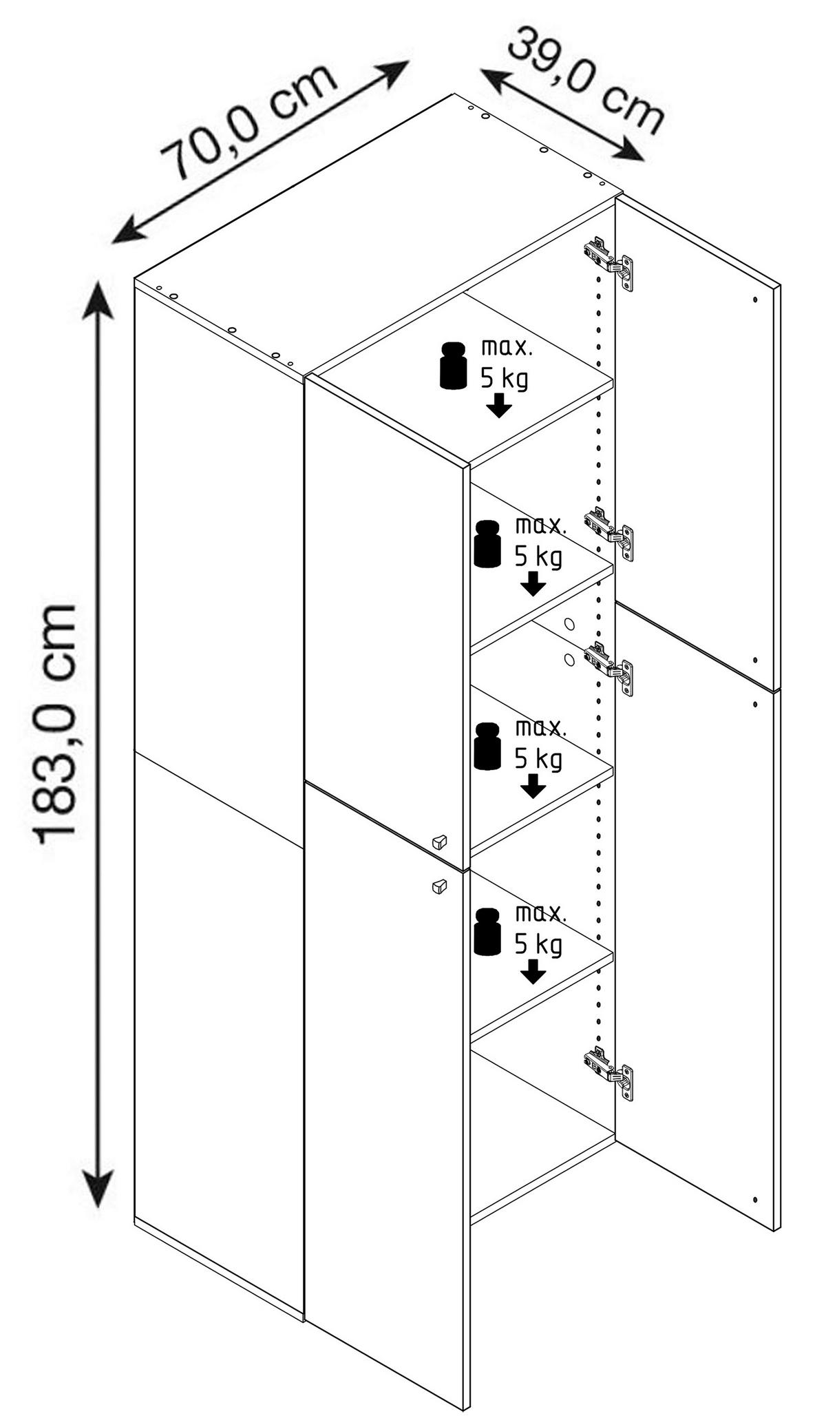 Kleiderschrank Lona Weiß Honigeiche - Honigeiche/Weiß, Design, Holzwerkstoff (70/182/39cm) - MID.YOU