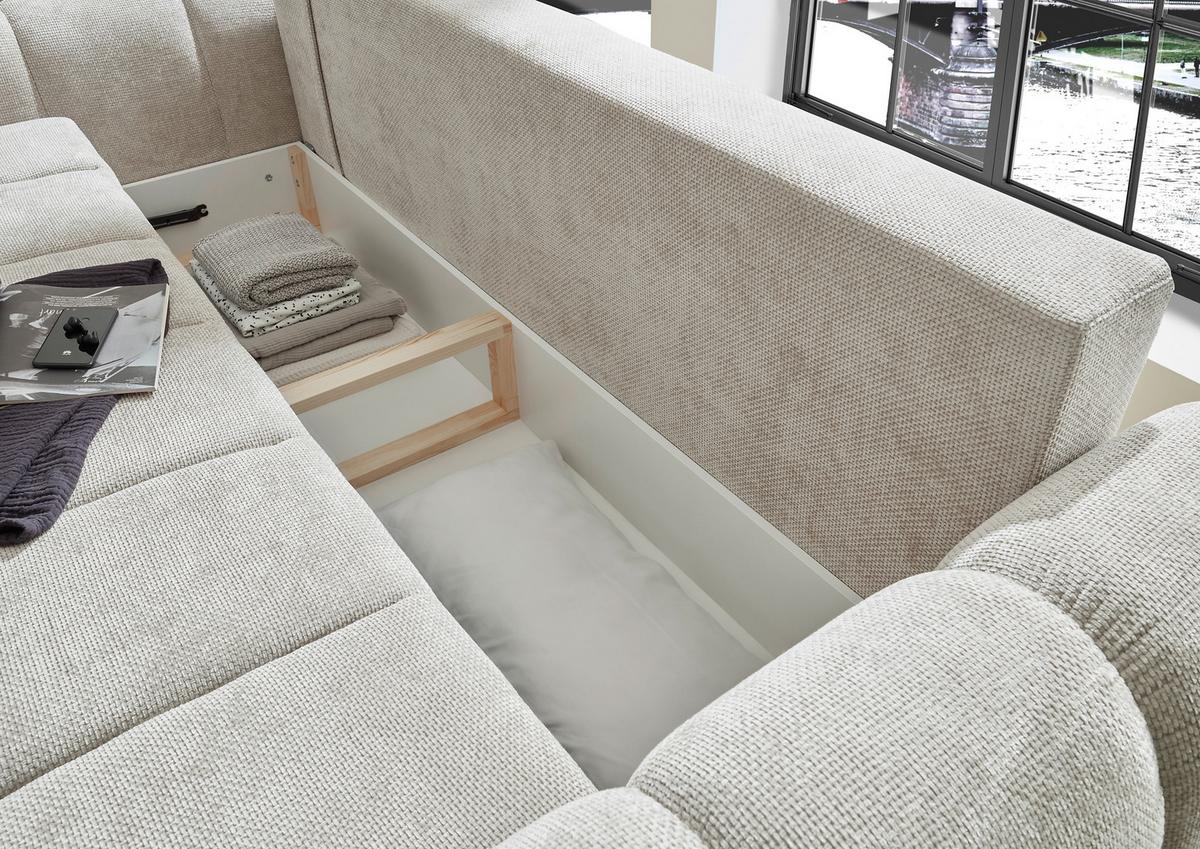 Schlafsofa Bubble Beige, B: 256cm - Beige/Schwarz, Design, Textil (256/76/112cm) - MID.YOU