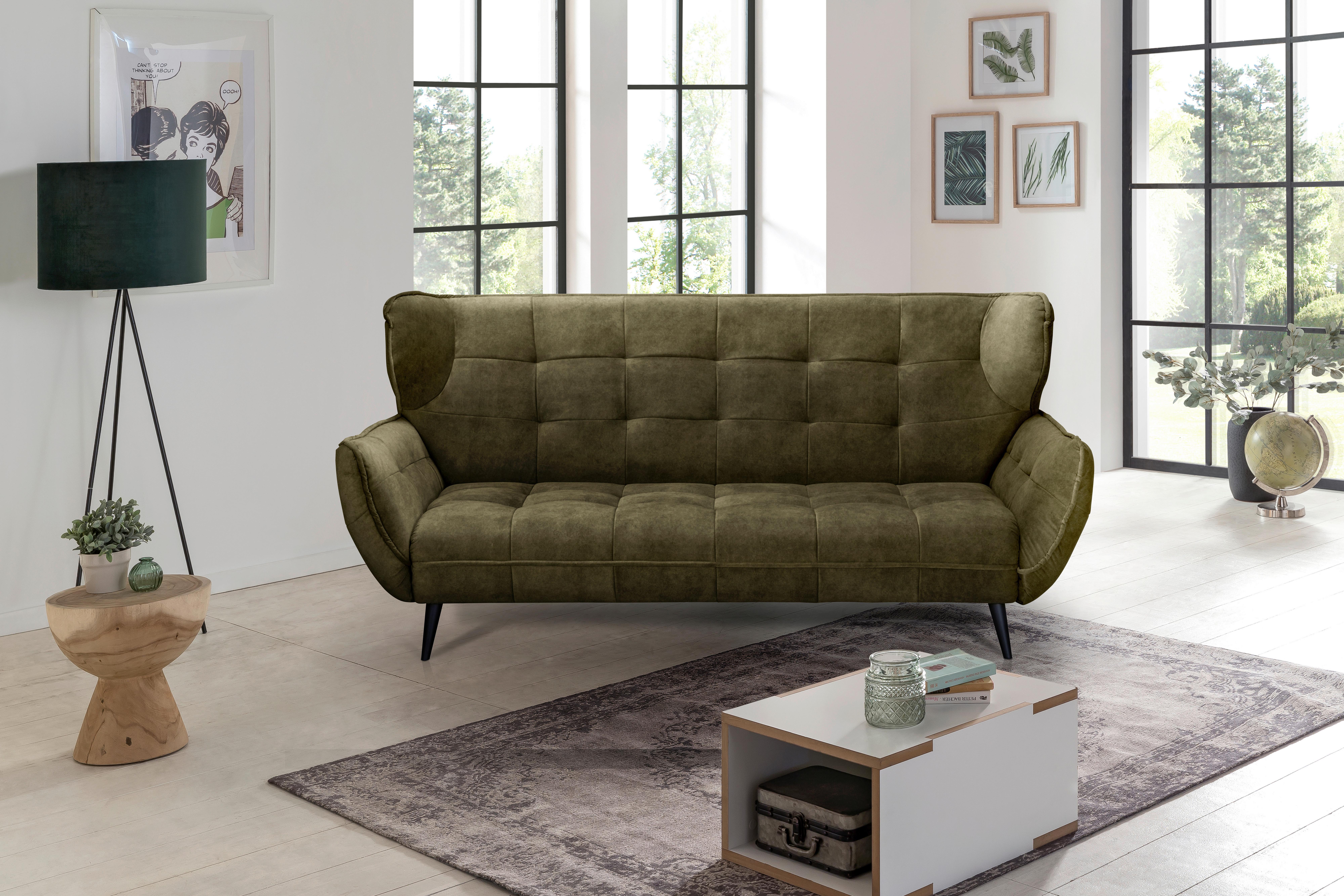 Třímístná pohovka Ariana Ariana, zelená - černá/olivově zelená, Moderní, kov/textil (221/105/98cm)