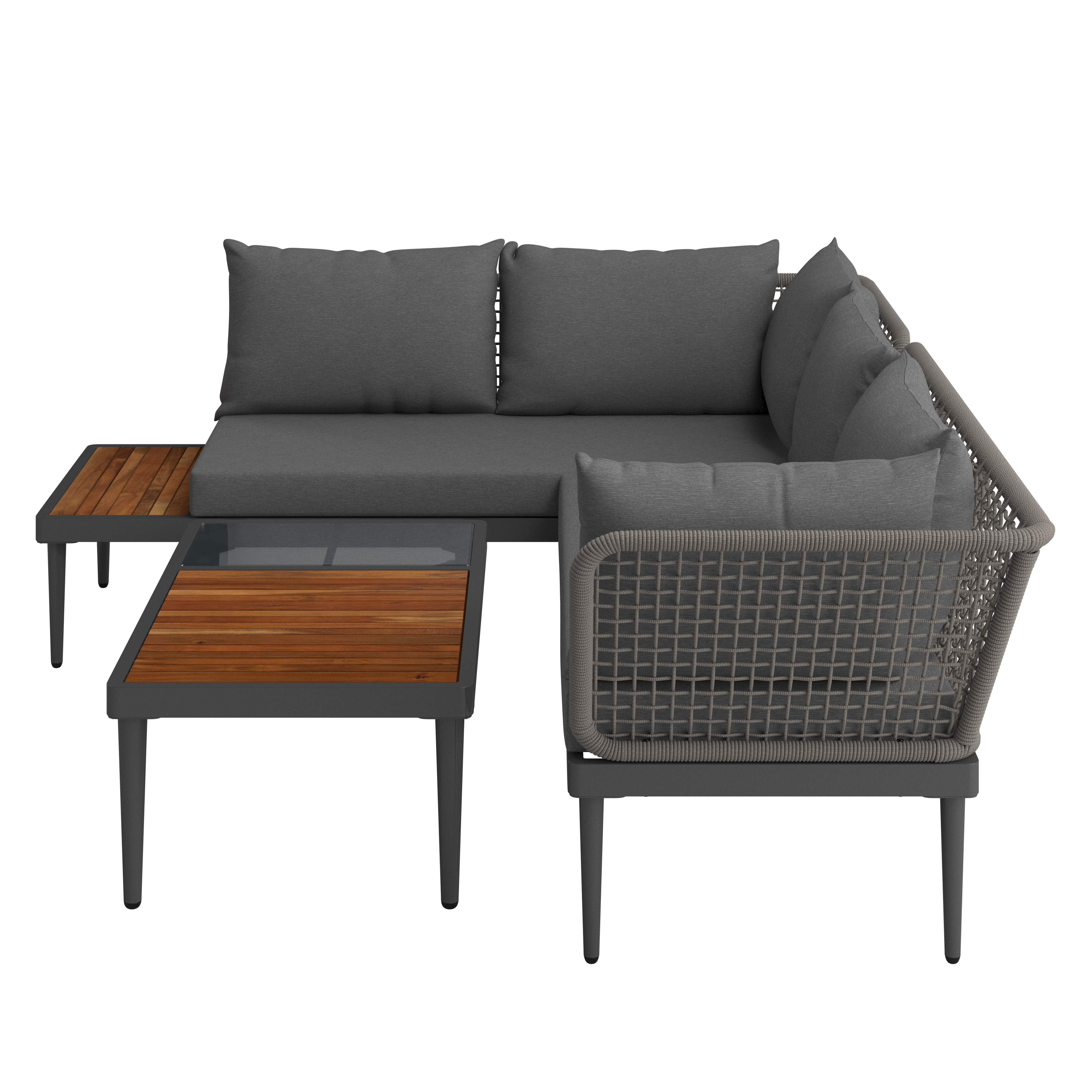 TERASOVÁ SEDACÍ SOUPRAVA SUNNY - šedá/barvy teak, Moderní, kov/dřevo (186/73/76cm) - Mömax