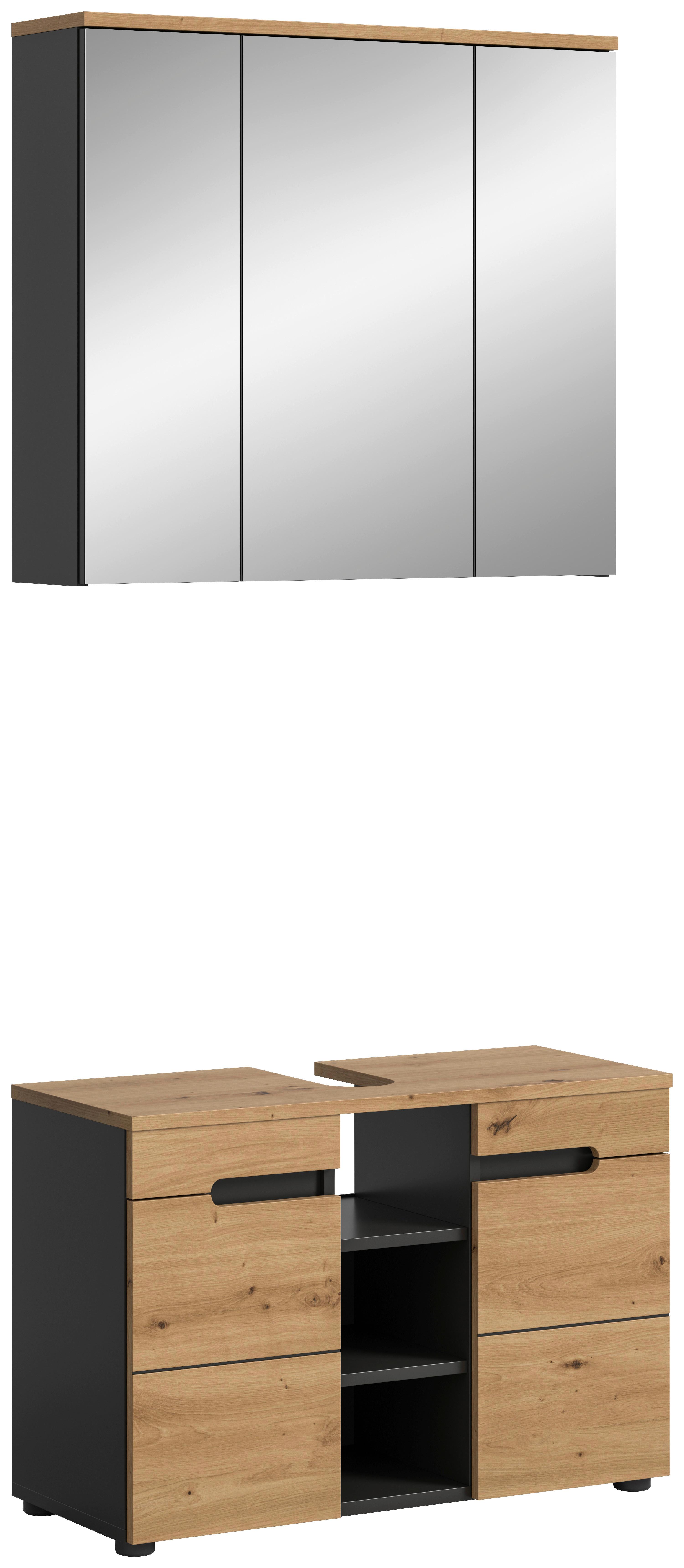 Badezimmer Canu Eiche Artisan Dekor B: 80 Cm - Schwarz/Eiche Artisan, MODERN, Glas/Holzwerkstoff (80cm) - MID.YOU