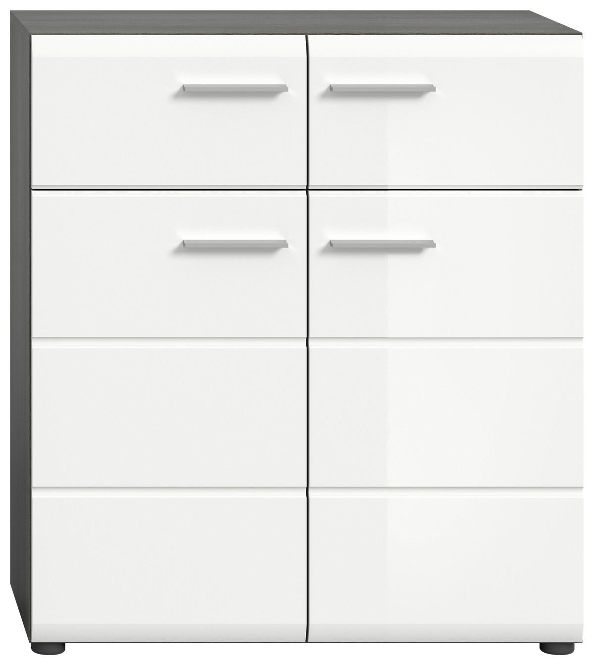 Schuhschrank Salsa - Weiß Hochglanz/Silberfarben, Design, Holzwerkstoff (80/90/37cm) - MID.YOU