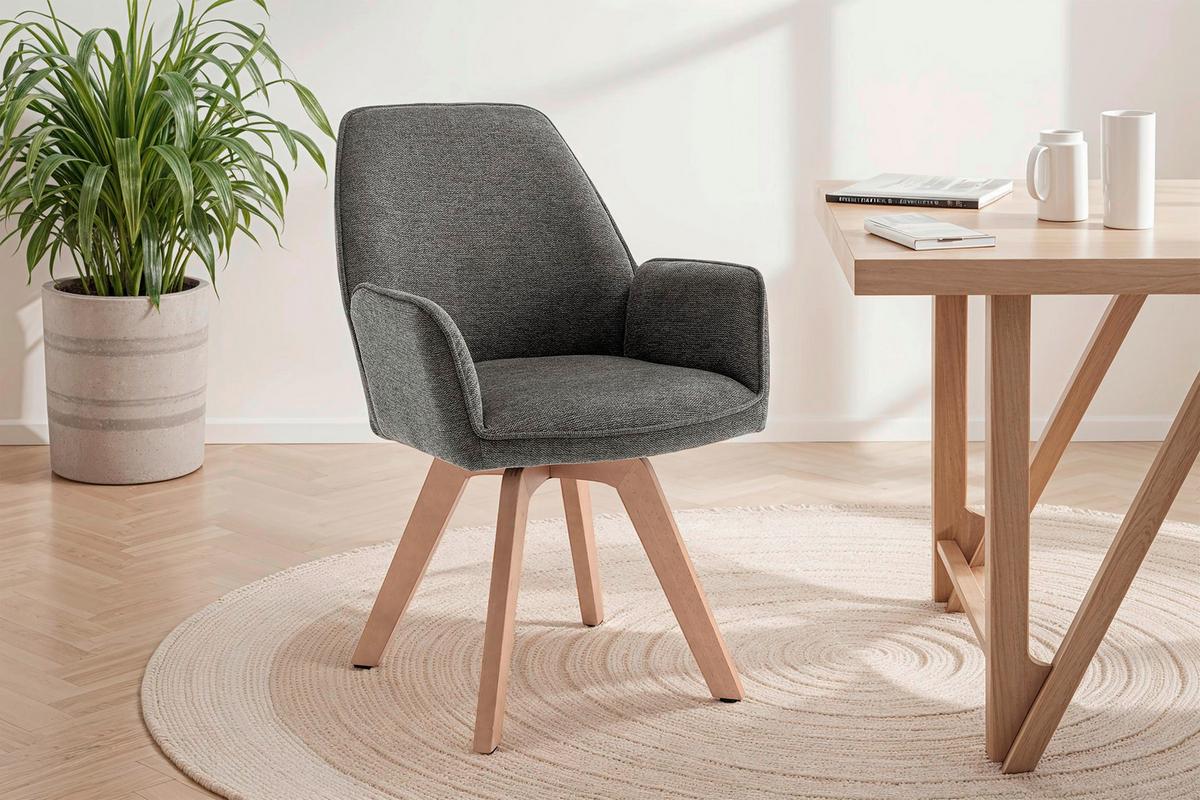 Stuhl-set Tony - Anthrazit/Buchefarben, MODERN, Holz/Textil (57/89/61cm) - MID.YOU