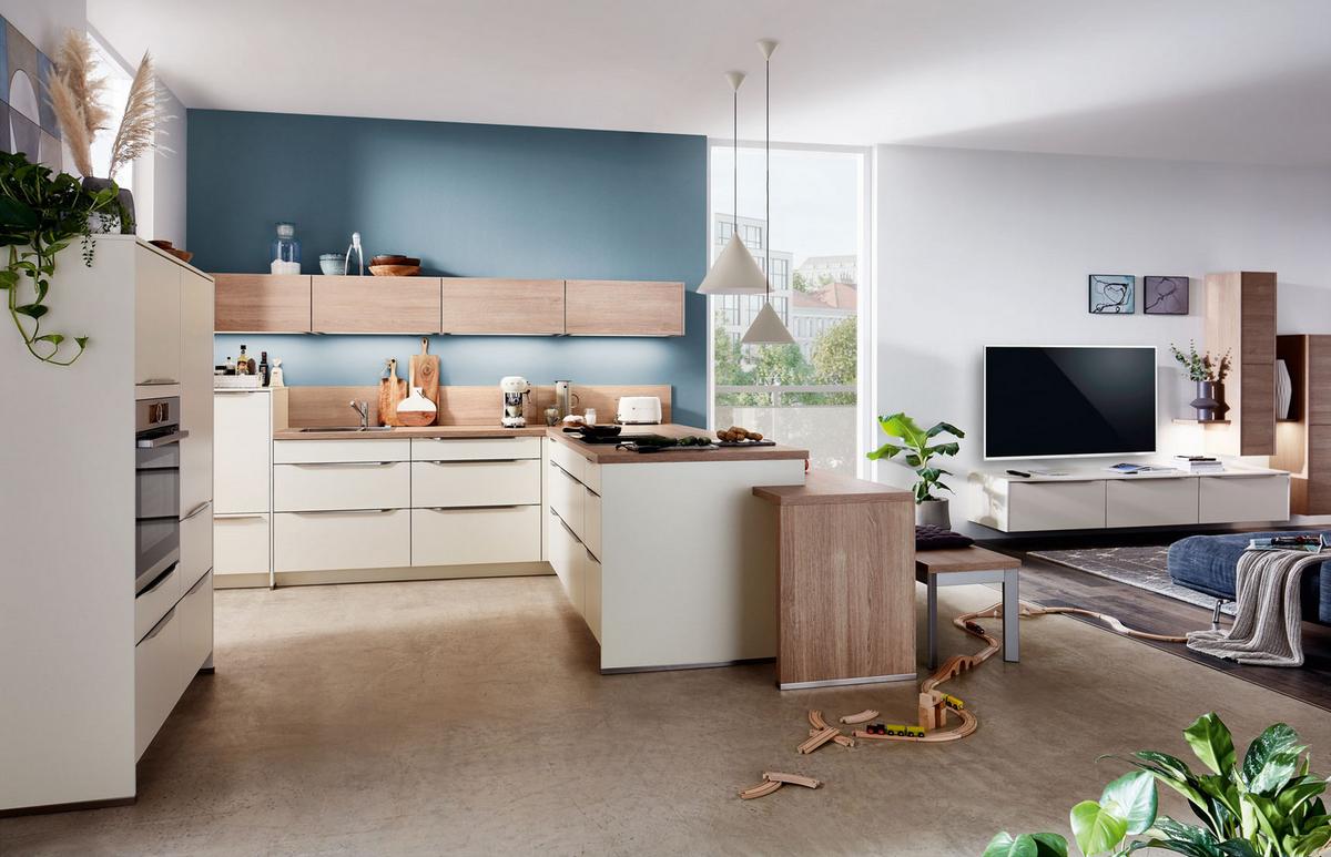 Einbauküche Fontana Frei Planbar Modernes Design - Eichefarben/Creme, MODERN, Holzwerkstoff - Vertico