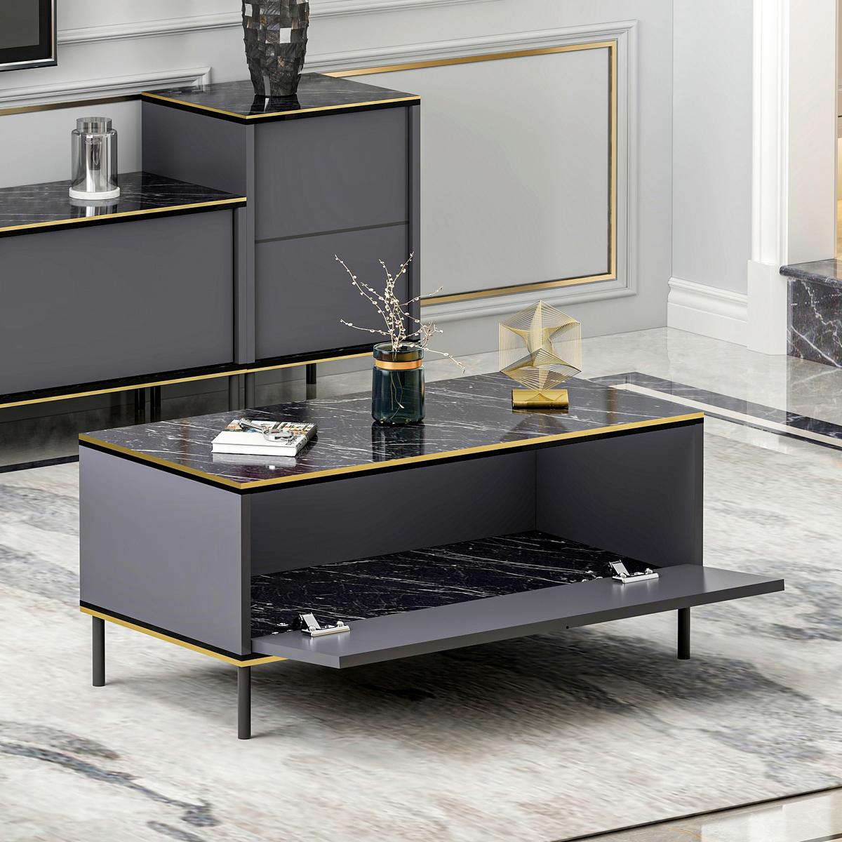 Couchtisch Imaj Anthrazit/schwarz B: 90 Cm - Anthrazit/Schwarz, Design, Holzwerkstoff/Metall (90/45/40cm) - Livetastic