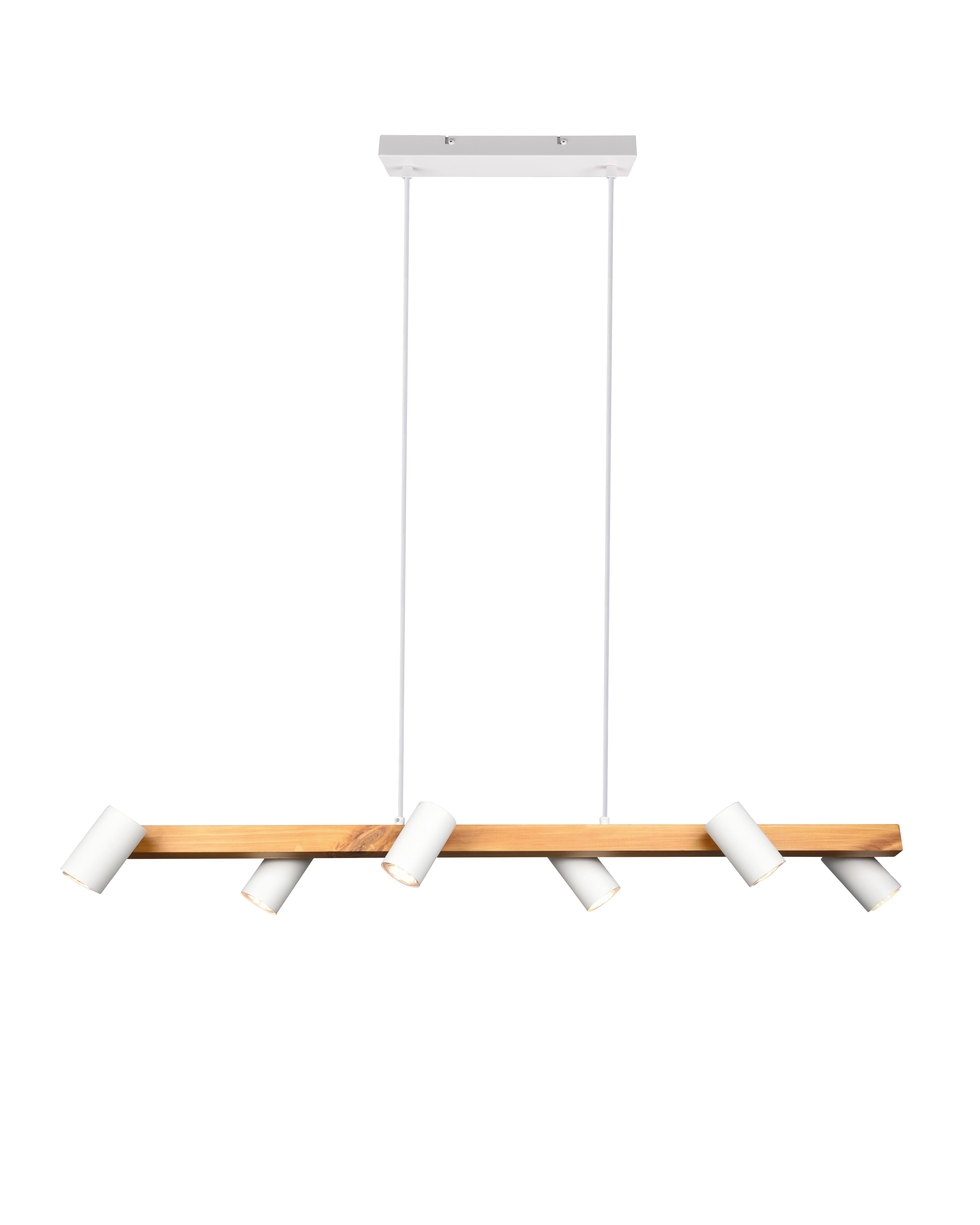 Hängeleuchte Marley H: 150 cm 6-Flammig - Naturfarben/Weiß, MODERN, Holz/Metall (115/150/20cm) - Trio Leuchten