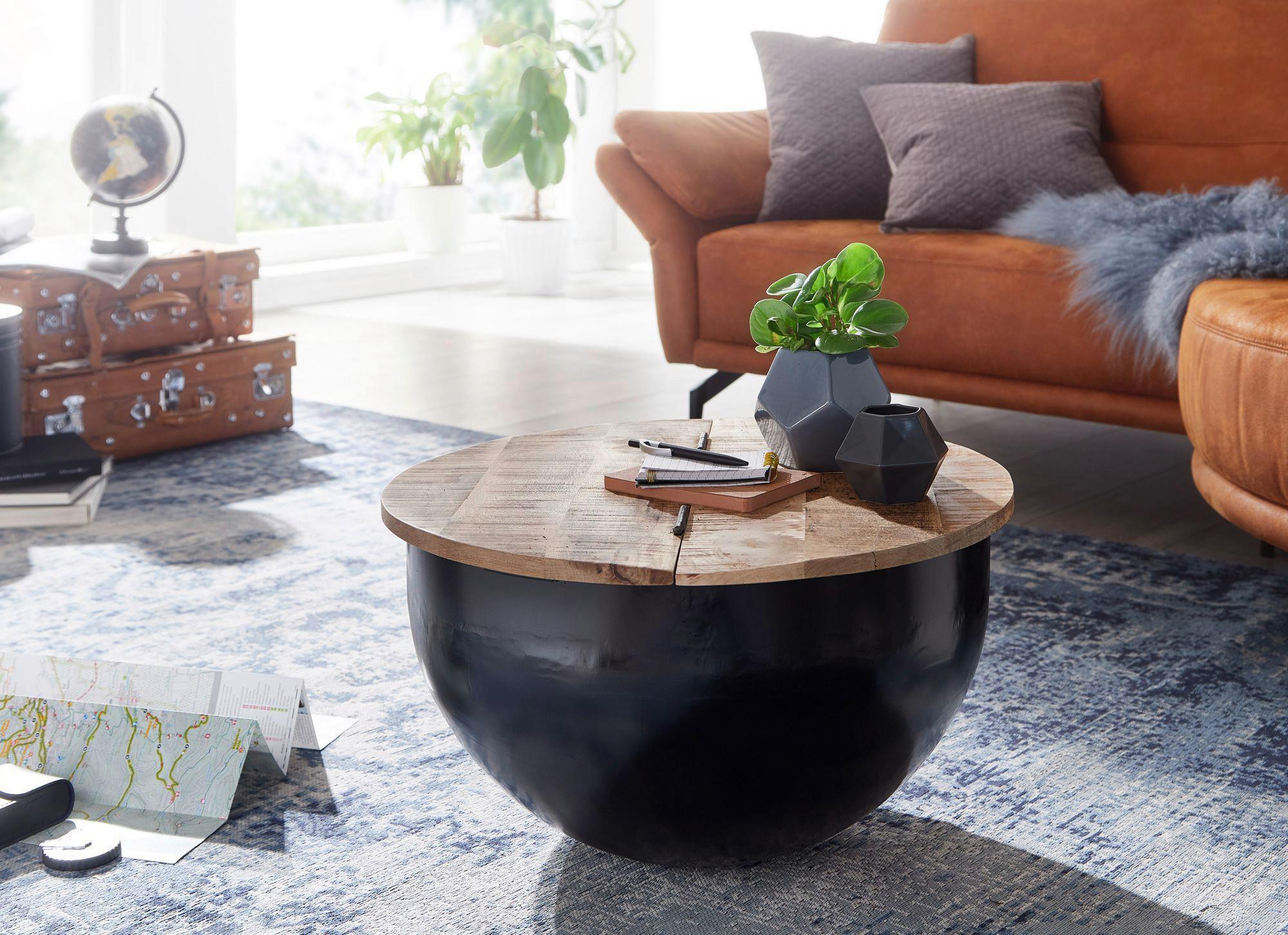 MID.YOU Couchtisch Rund Holz Massiv Wohnling ,braun