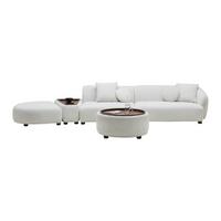 Rohová sedačka KIRA, biela ženilka, so stolíkom - čierna/biela, Modern, drevo/textil (408/108cm) - Bessagi Home