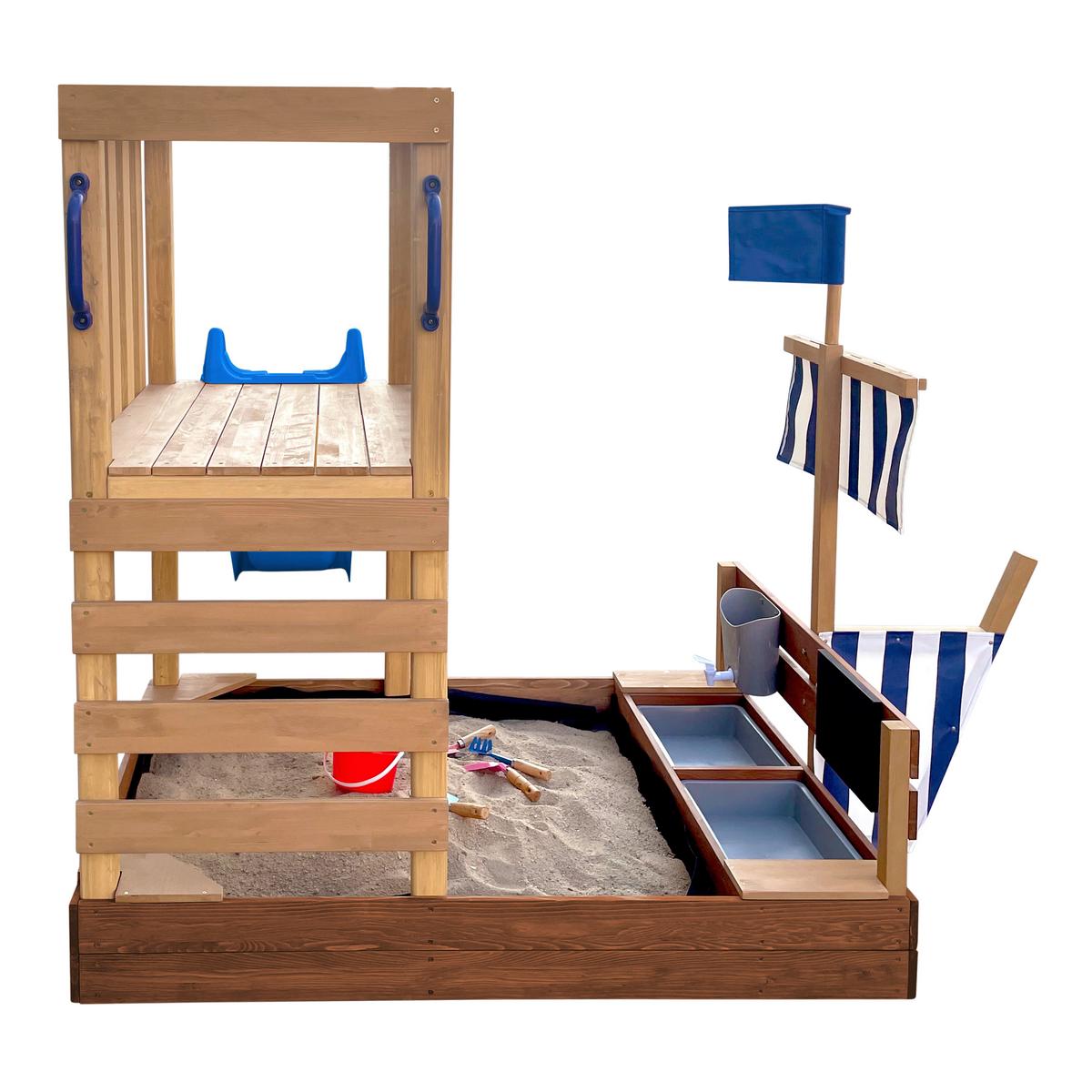 Spielturm Vicky mit Rutsche Blau - Blau/Braun, Basics, Holz/Kunststoff (180,5/87/150cm) - Ambia Garden