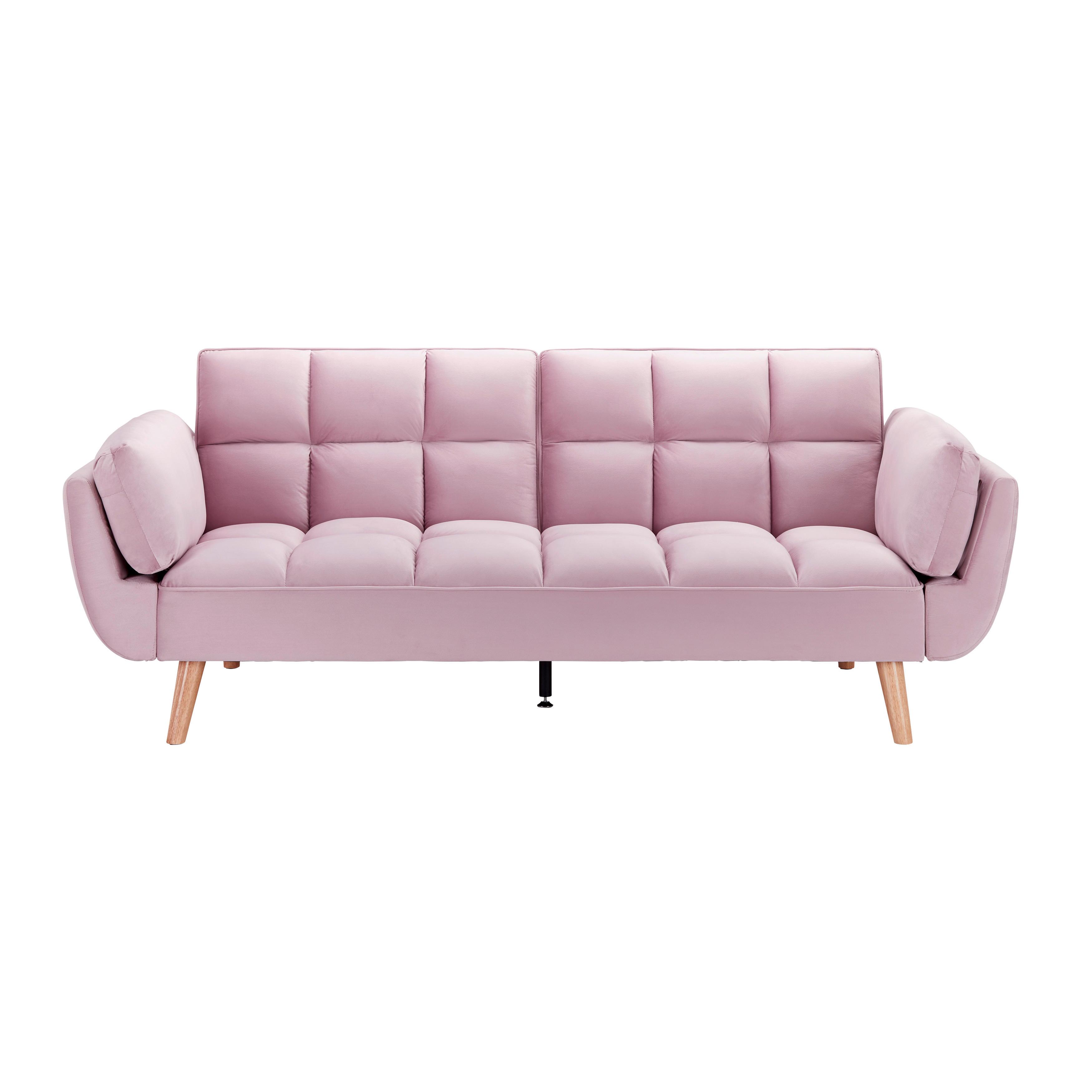 Rozkládací pohovka CORA, růžový samet, max. 360 kg - růžová/přírodní barvy, Moderní, dřevo/textil (214/92/81cm) - Bessagi Home