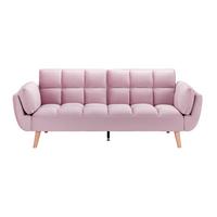 Rozkládací pohovka CORA, růžový samet, max. 360 kg - růžová/přírodní barvy, Moderní, dřevo/textil (214/92/81cm) - Bessagi Home