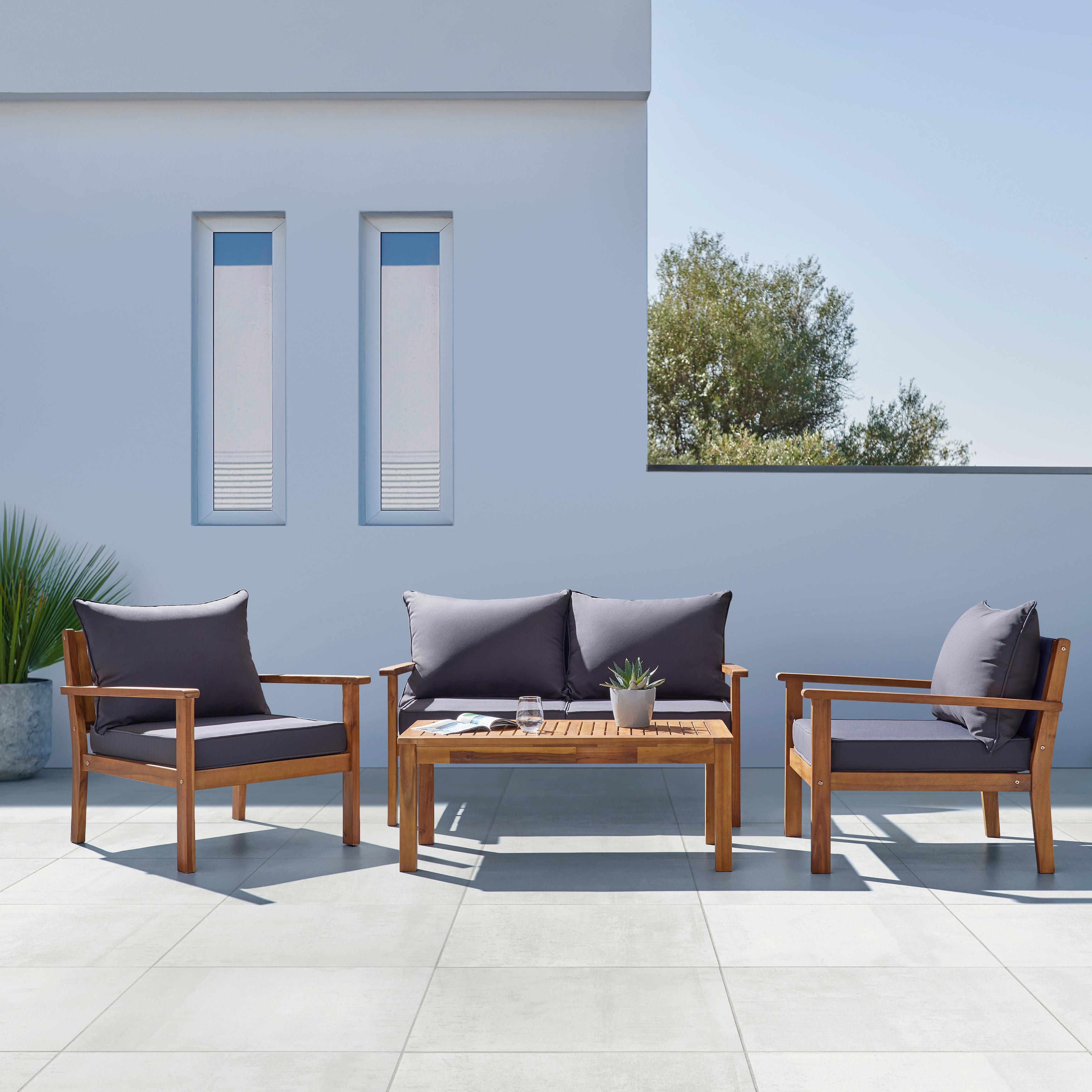 Záhradní Sedací Souprava Lucia - tmavě šedá/barvy akácie, Moderní, dřevo/textil - Bessagi Garden
