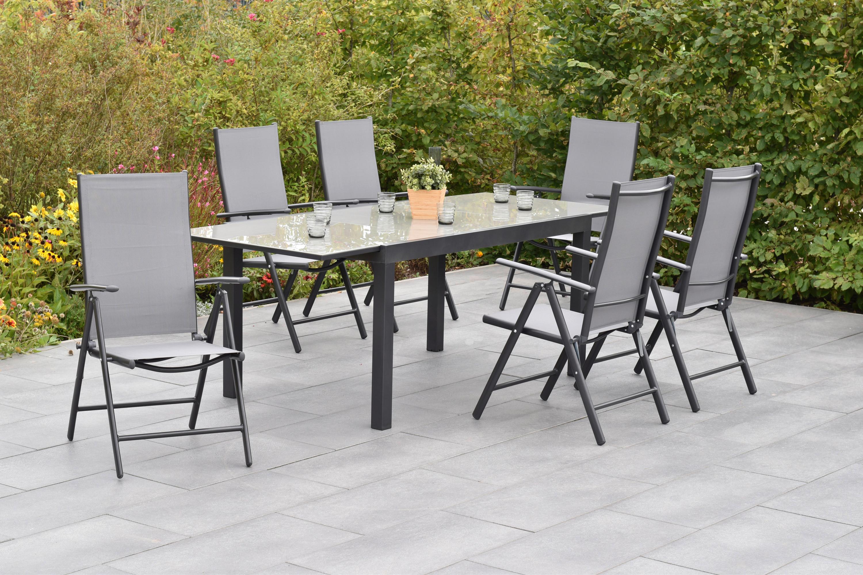 GARTENSET AMALFI - Graphitfarben/Grau, MODERN, Textil/Metall - Gardenson
