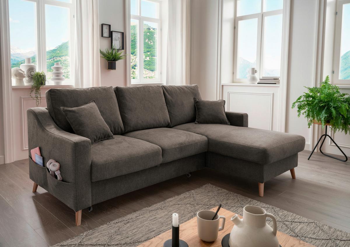 Ecksofa mit Schlaffunktion Valentina mit Kissen Braun - Braun/Naturfarben, KONVENTIONELL, Textil (228/150cm) - P & B