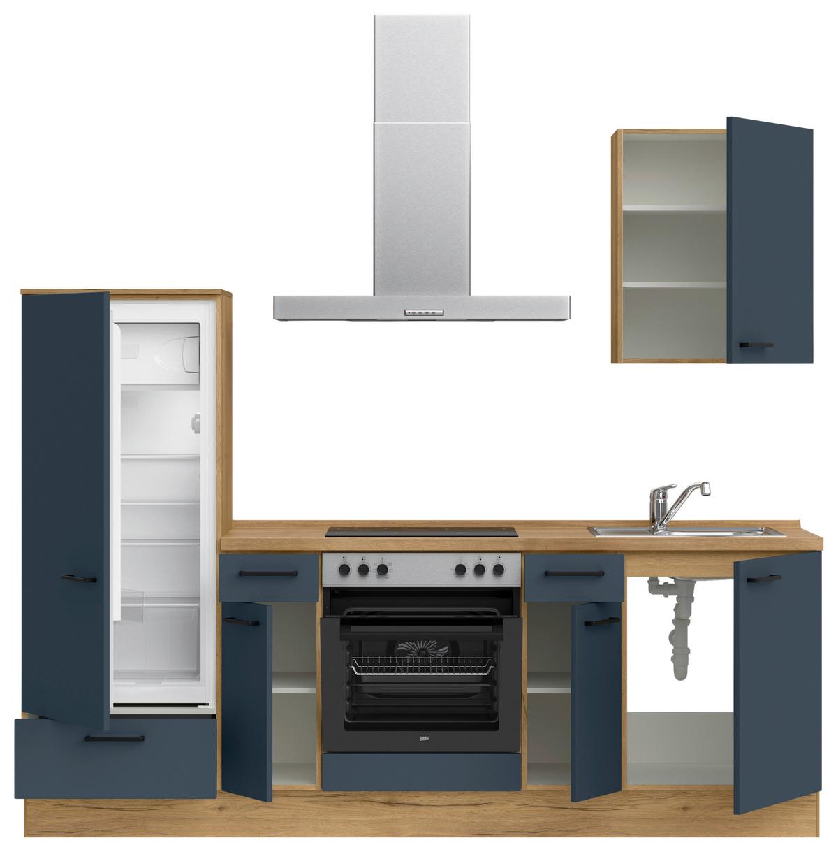 Küchenleerblock Easytouch Low-Line, L2 Links - Blau/Eichefarben, MODERN, Holzwerkstoff (240cm) - Nobilia