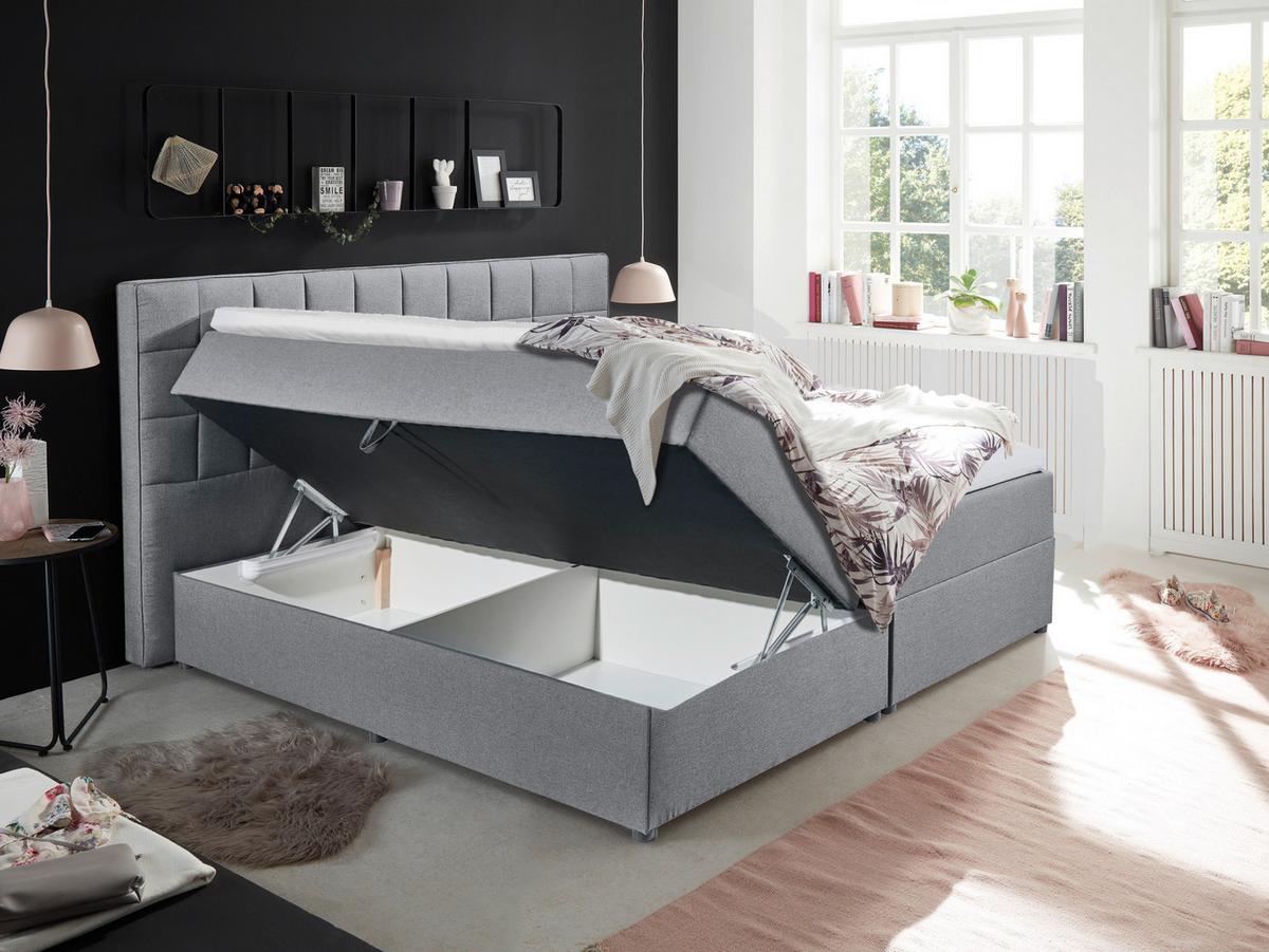 Boxspring postel ALASKA 180x200 cm šedá - šedá, Basics, kompozitní dřevo/textil (180/200cm) - MID.YOU