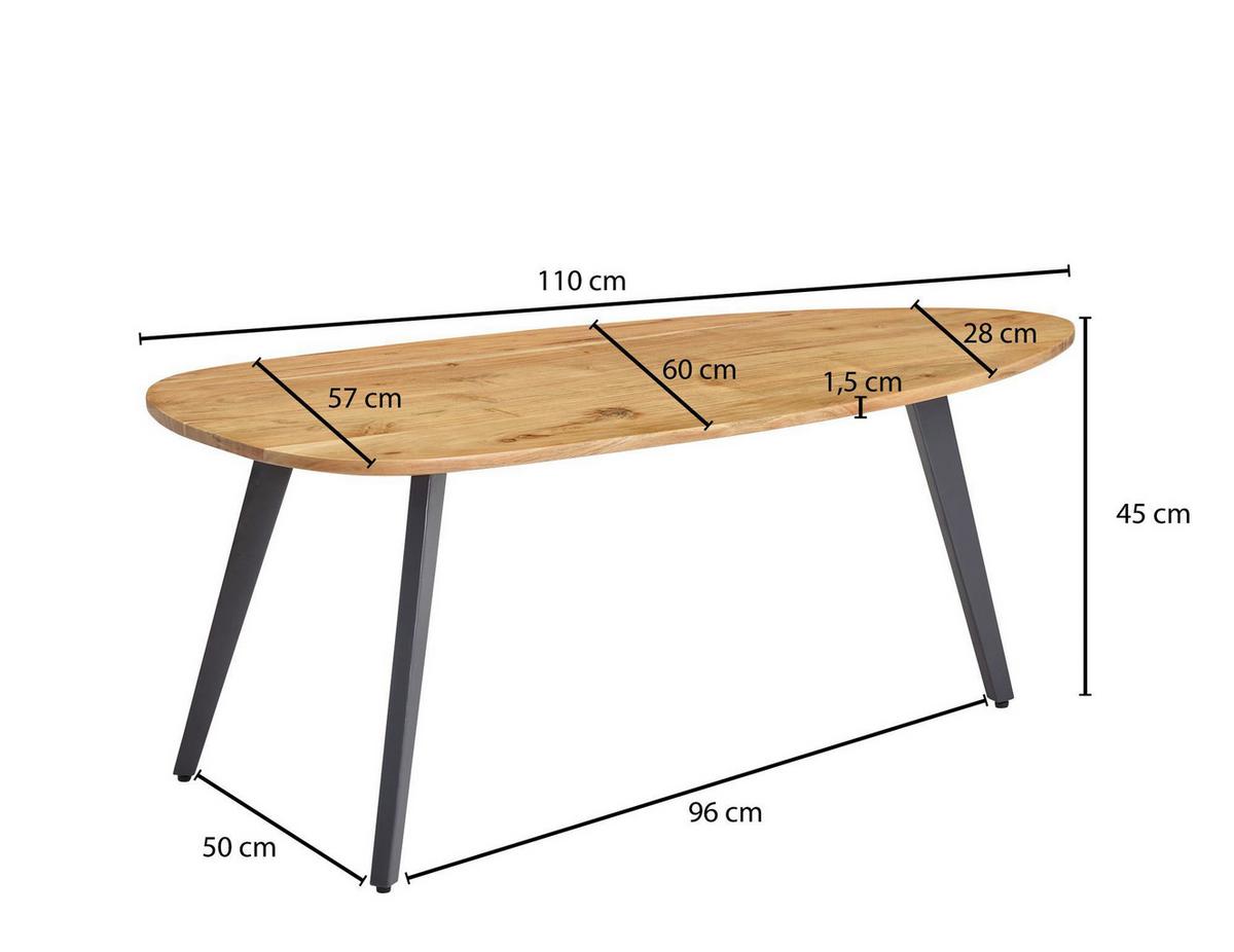 Konferenčný stolík Wohnling masív - farba akácie/sivá, Modern, kov/drevo (110/60/45cm) - MID.YOU