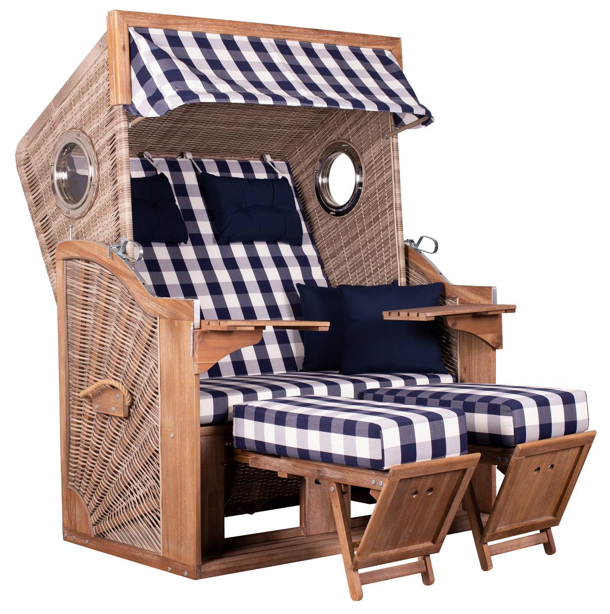 Strandkorb Greenline 135xl Pe Des. 743 - Akaziefarben, LIFESTYLE, Holz/Kunststoff (130/165/80cm)