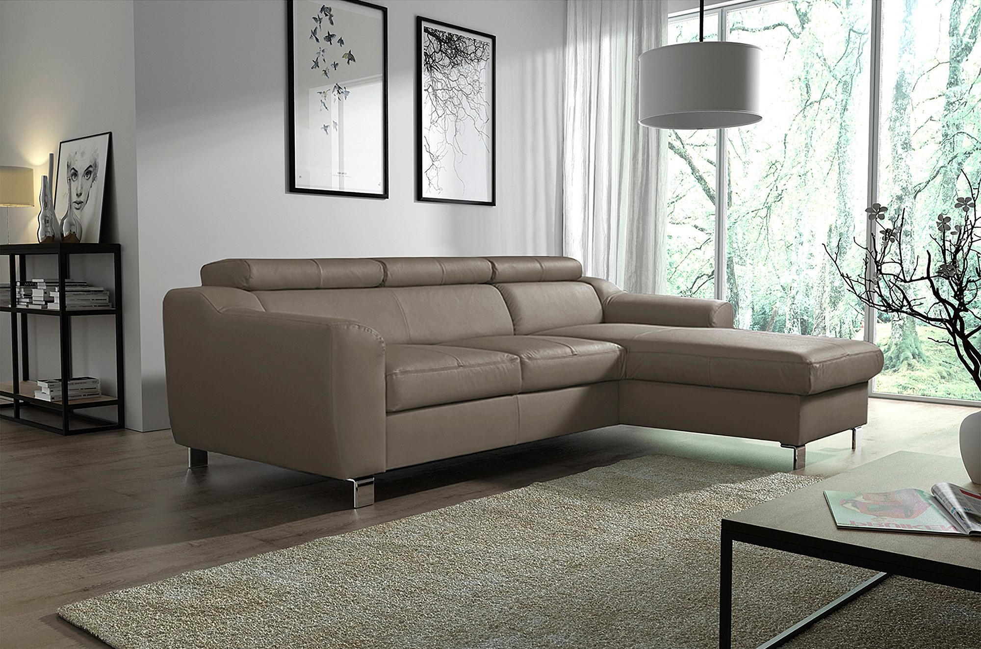 Ecksofa Aspen Taupe S: 242 Cm - Taupe/Chromfarben, Design, Leder/Textil (242/176cm) - Livetastic
