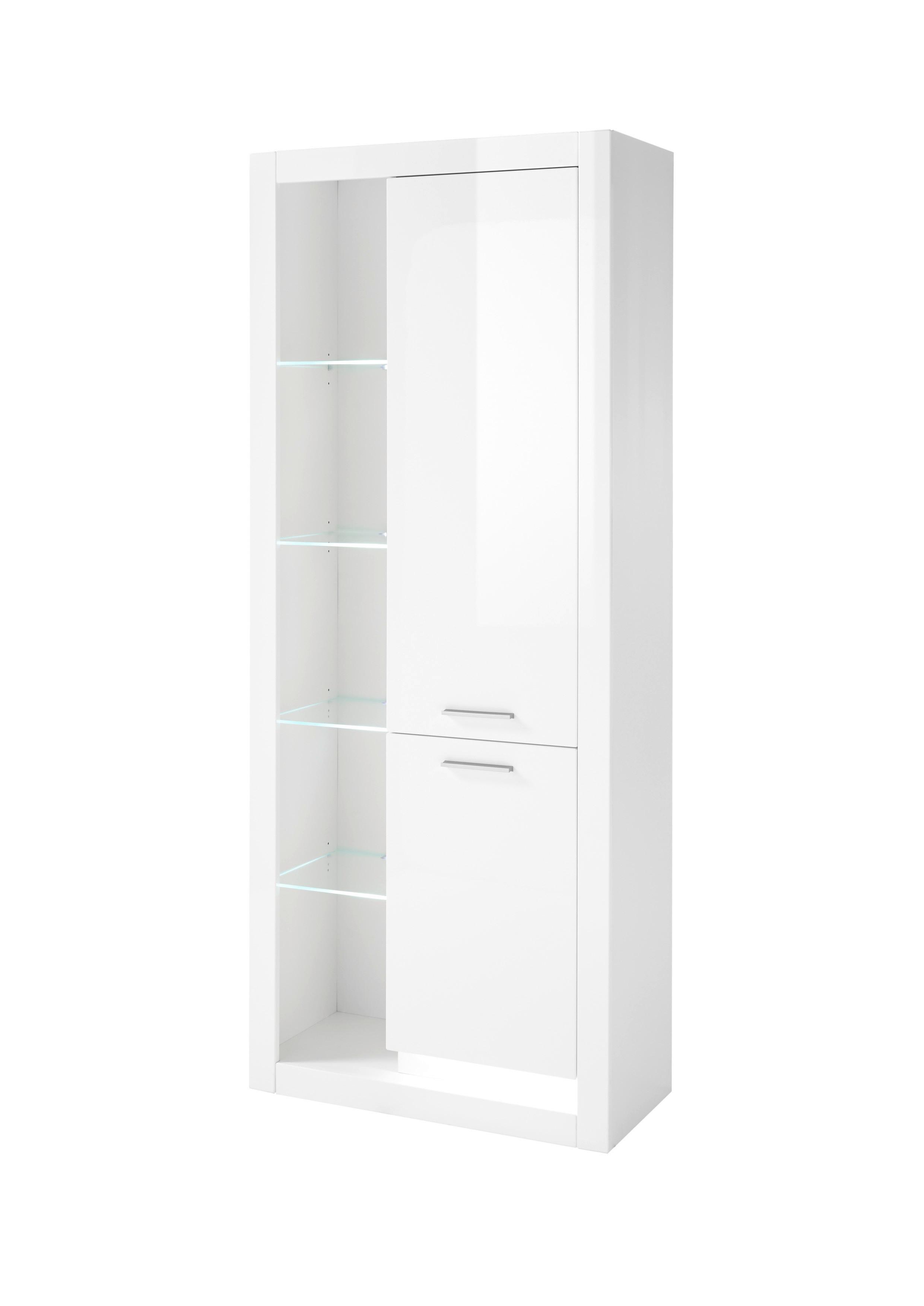 Vitrine Meran Weiß B: 80 cm - Weiß Hochglanz/Weiß, Design, Glas/Holzwerkstoff (80/195/37cm) - MID.YOU