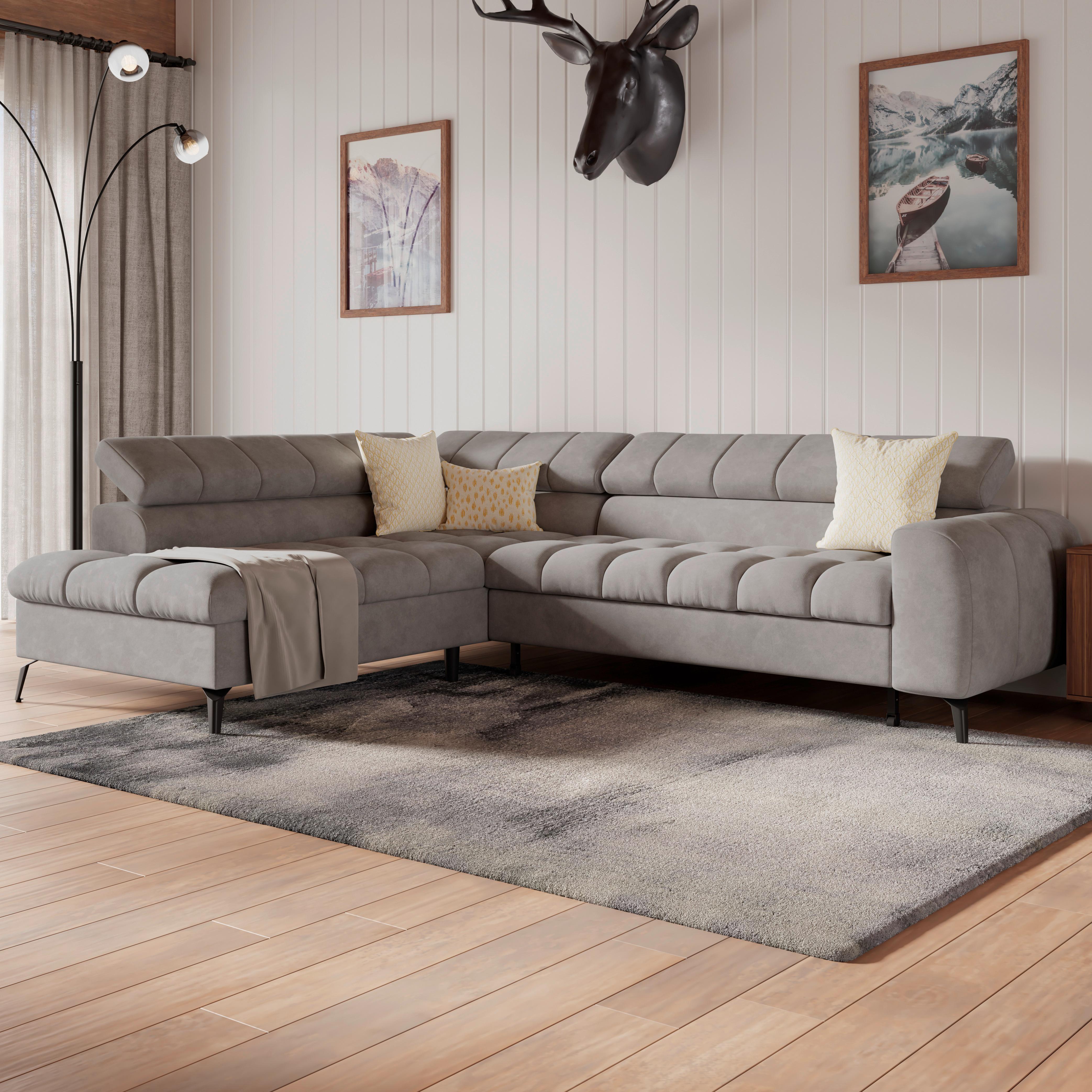 Ecksofa Volf Links New Hellgrau, S: 203x261 Cm - Hellgrau/Schwarz, Trend, Kunststoff/Textil (203/261cm)