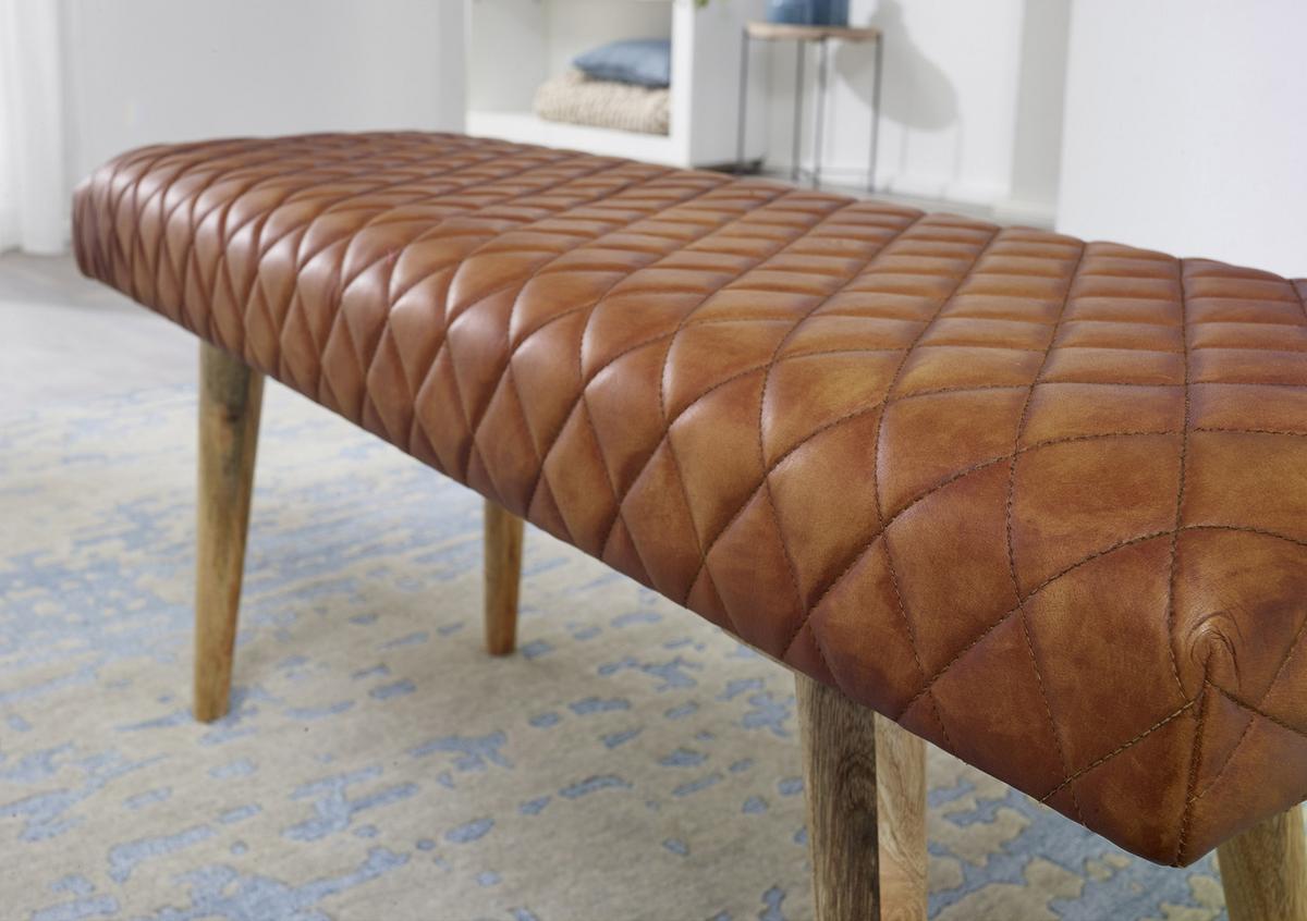 Víceúčelová lavice hnědá kůža - přírodní barvy/hnědá, Moderní, dřevo/kůže (115/53/38cm) - MID.YOU