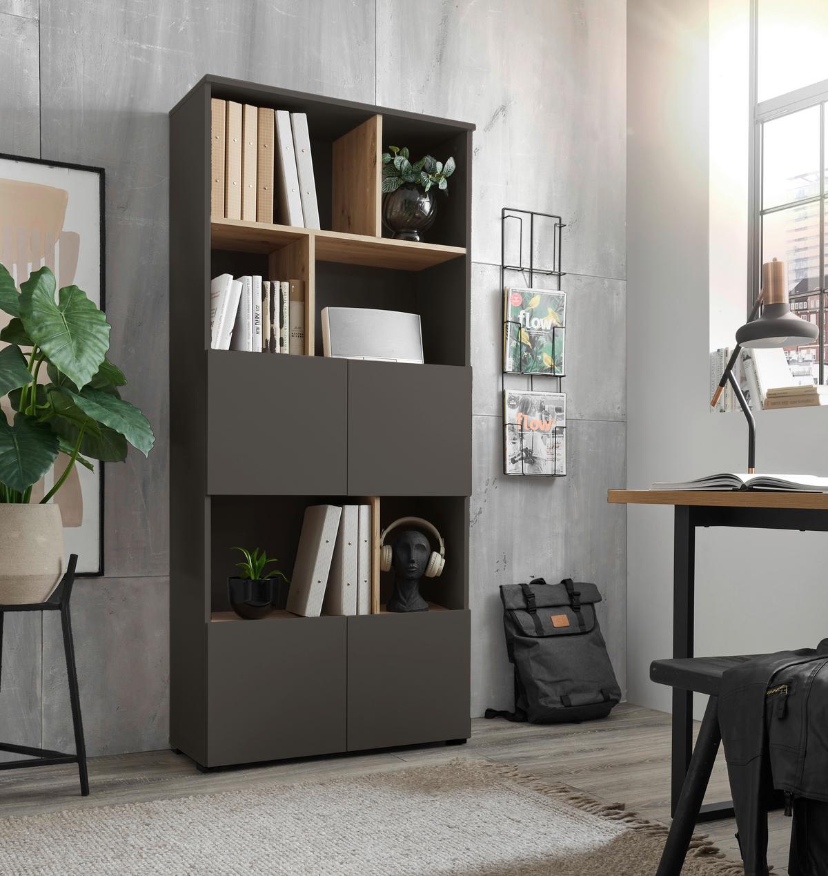 REGÁL SAVANNA -EXKLUSIV- - černá/antracitová, Moderní, kompozitní dřevo/plast (80/180/35cm) - Mömax