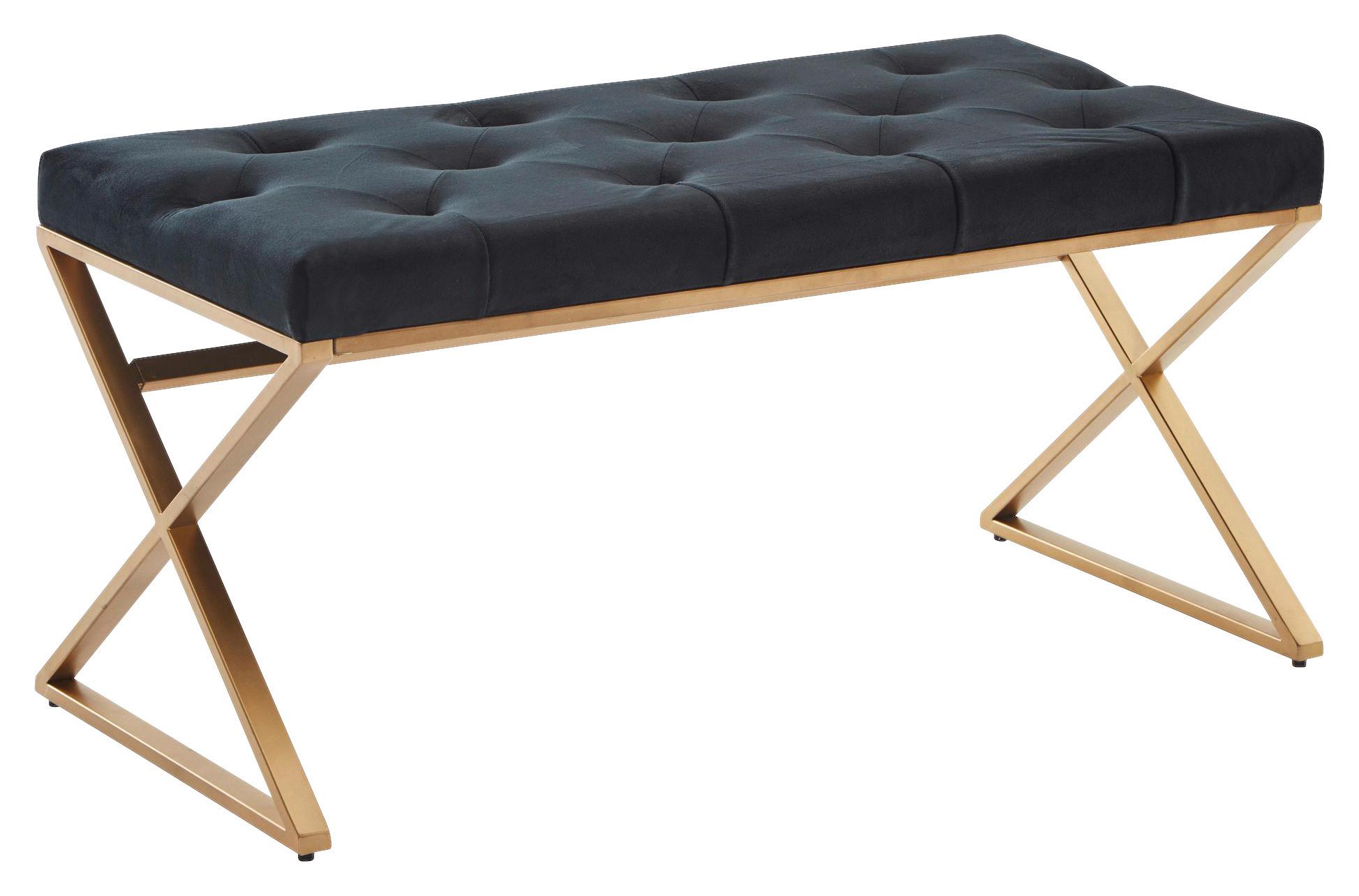 Sitzbank Schwarz Wohnling 90x46x44 cm - Goldfarben/Schwarz, Design, Textil (90/46/44cm) - MID.YOU