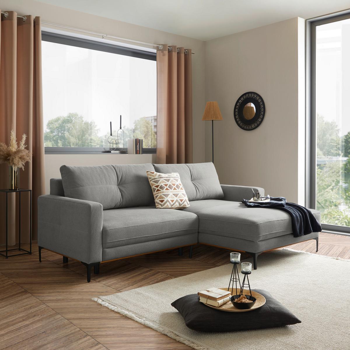 Ecksofa Bergamo - Hellgrau/Schwarz, MODERN, Textil (238/162cm) - Ondega