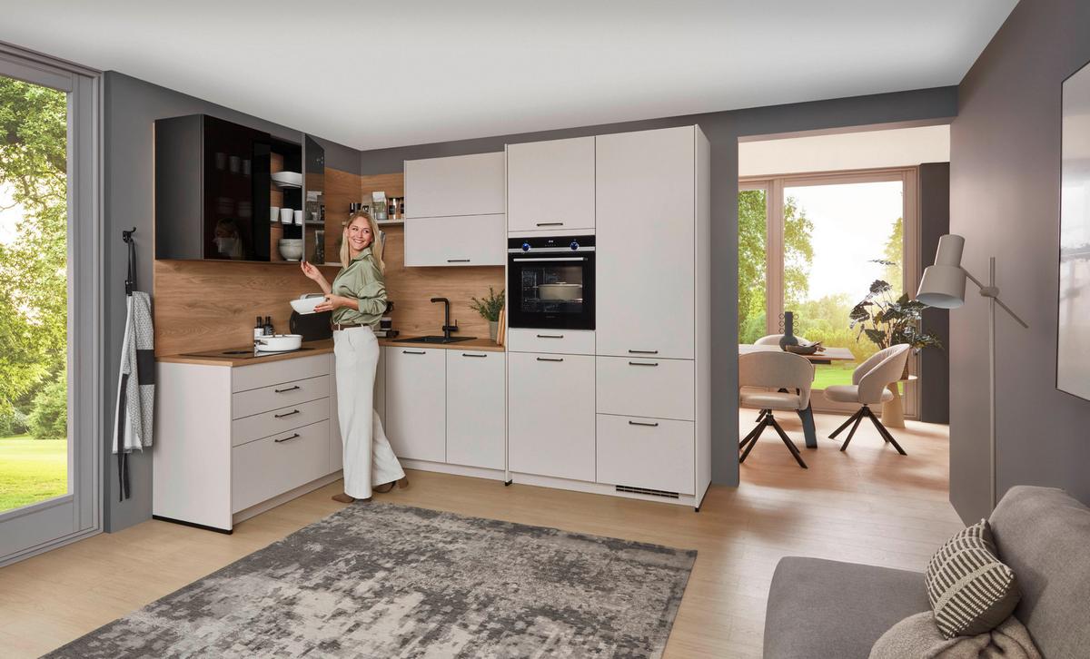 Eckküche Lucca - Sandfarben/Eichefarben, Trend, Holzwerkstoff (191,6/283,2cm) - Vertico