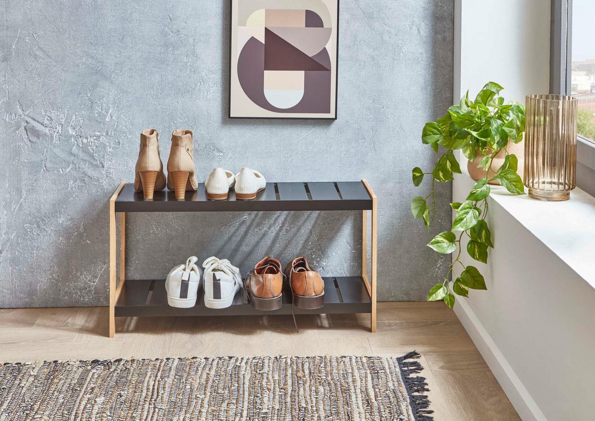 Schuhregal Schwarz B: 70 cm - Eichefarben/Schwarz, Design, Holzwerkstoff (70/36/26cm) - MID.YOU