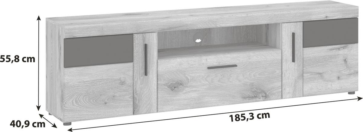 Tv-elem Grano - tölgyfa színű/sötétszürke, Trend, faalapú anyag (185,3/55,8/40,9cm)
