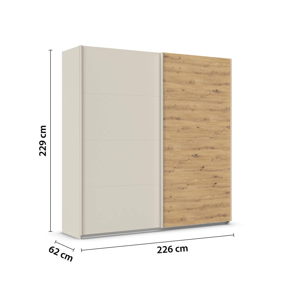 Schwebetürenschrank Feldkirch 226cm Champagner/eiche Artisan - Champagner/Eiche Artisan, Trend, Holzwerkstoff (226/229/61cm) - Luca Bessoni