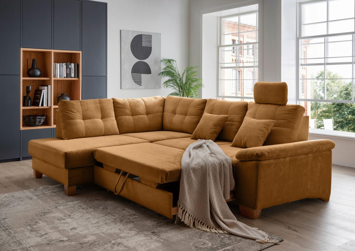 Ecksofa Brizzini Goldfarben S: 206x274 Cm - Goldfarben/Naturfarben, MODERN, Textil (206/274cm) - Livetastic